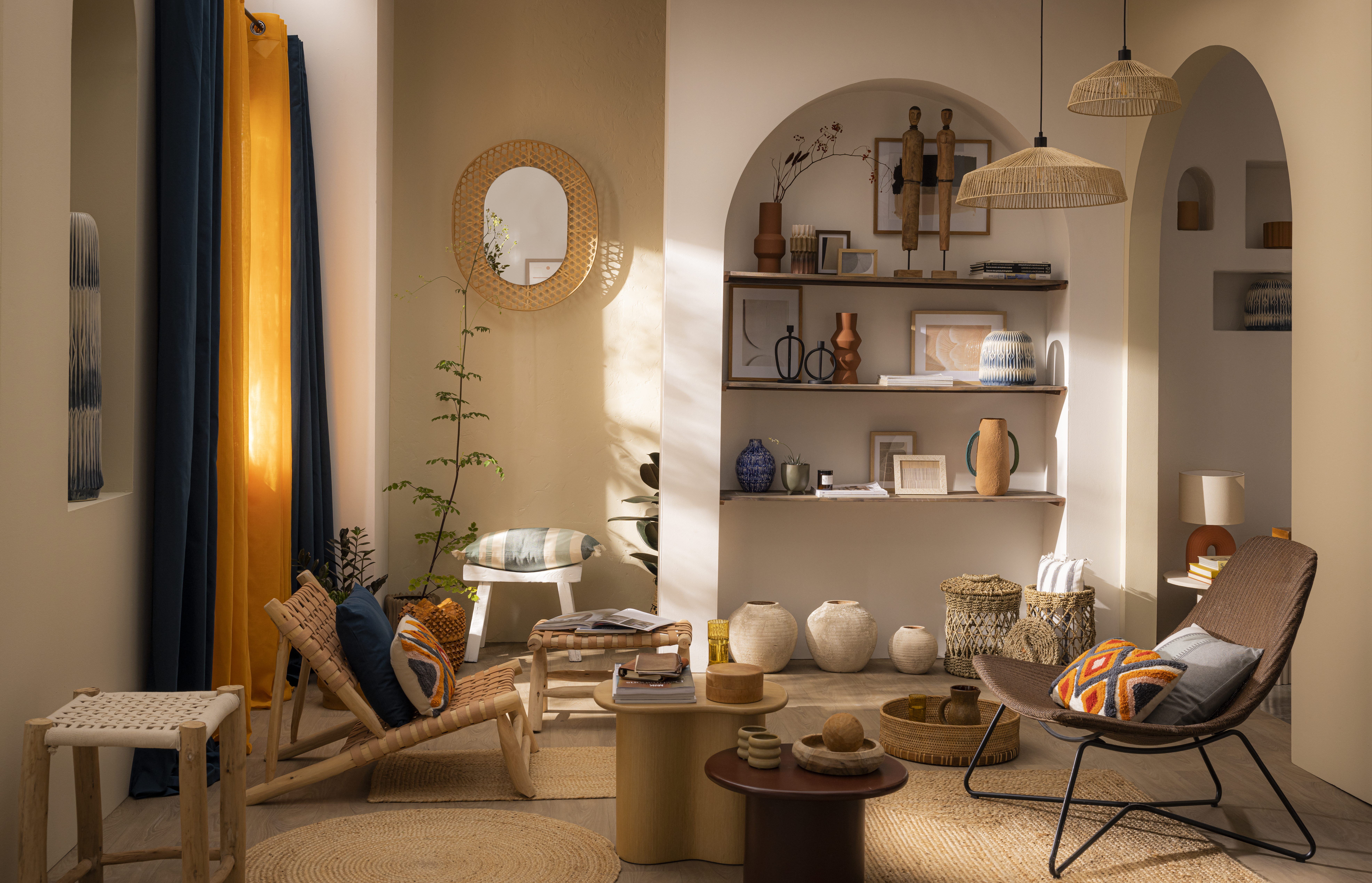 Candeeiro de teto suspenso MIKONA E27 1 luz D58cm branco corda inspire - 22