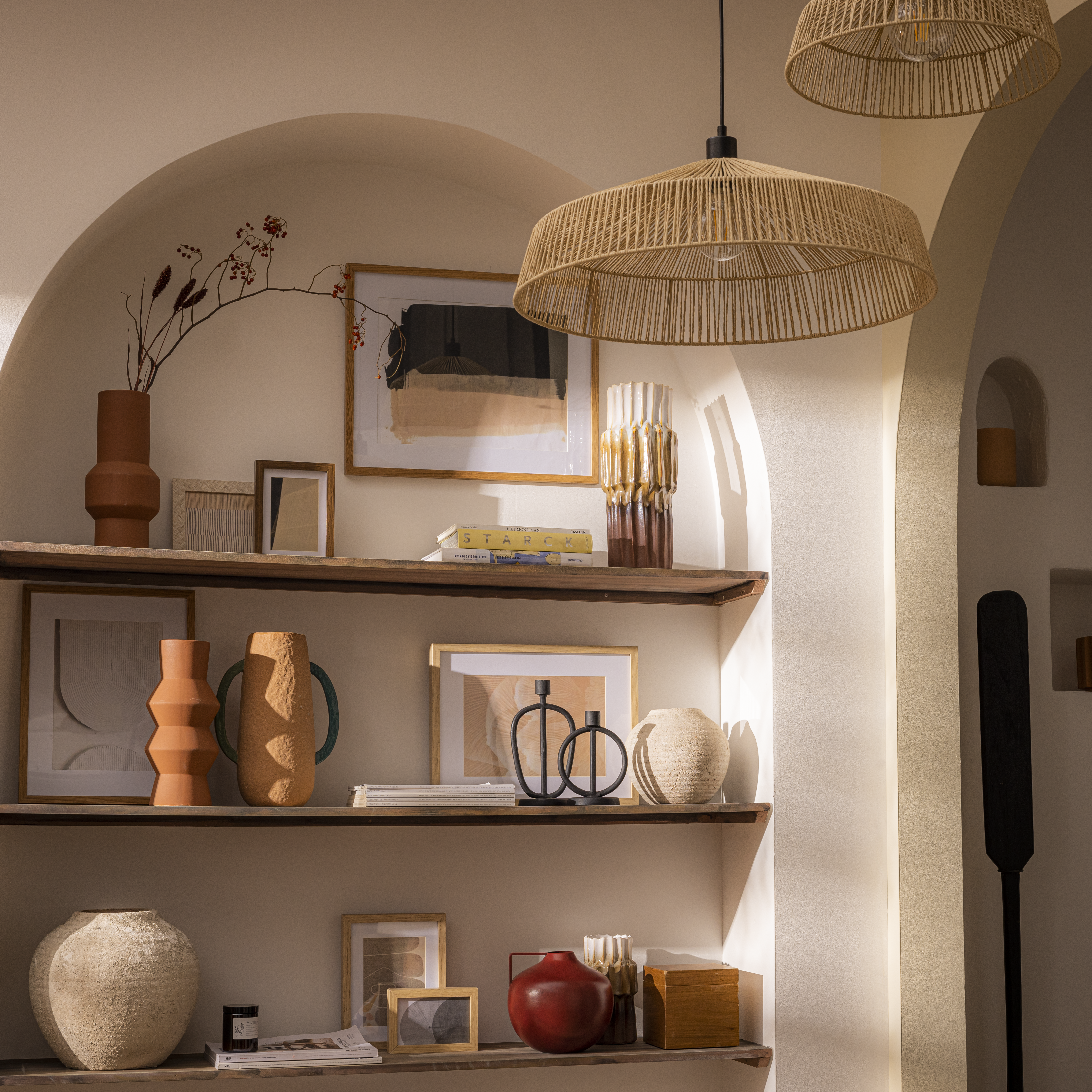 Candeeiro de teto suspenso MIKONA E27 1 luz D58cm branco corda inspire - 19