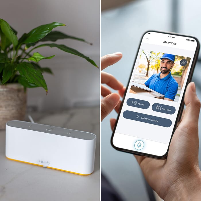Si vous possédez une box TaHoma, pas besoin de basculer d’une app à l’autre, pour lancer vos scénarios préférés. L’application « Somfy Protect » en plus de piloter votre visiophone, votre alarme et vos caméras, vous permet de lancer jusqu’à 2 scénarios TaHoma préalablement créés. ​

Vous attendez un colis ? Lancez le scénario « livraison » : l’alarme se désactive, le portail et la porte de garage s’ouvrent.
