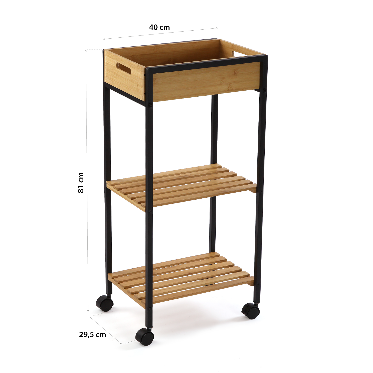 Carrito de baño Pua negro con 3 estantes 40x29.5x81cm - 2