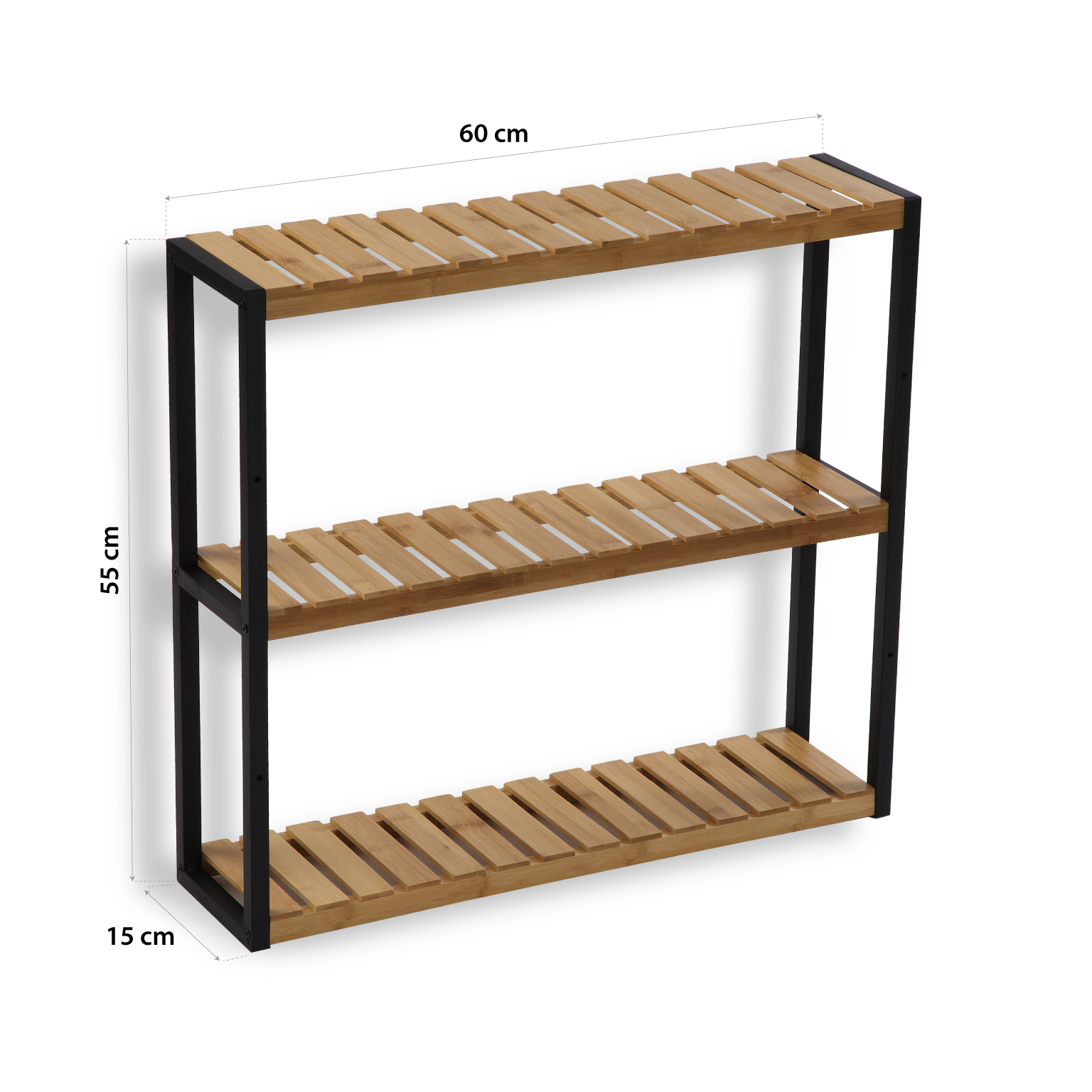 Estante para el baño de madera multicolor Pua negro 60x15x55cm - 2
