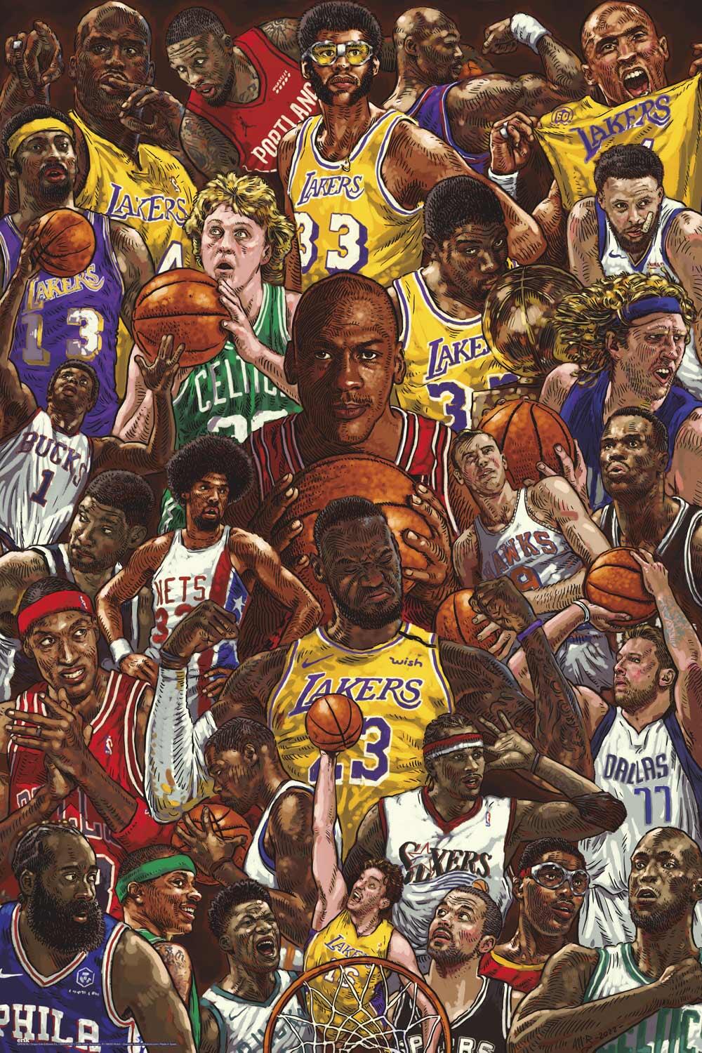 Póster Cine rectangular de 61 x 91.5 cm. Papel Basketball Superstars multicolor - 2