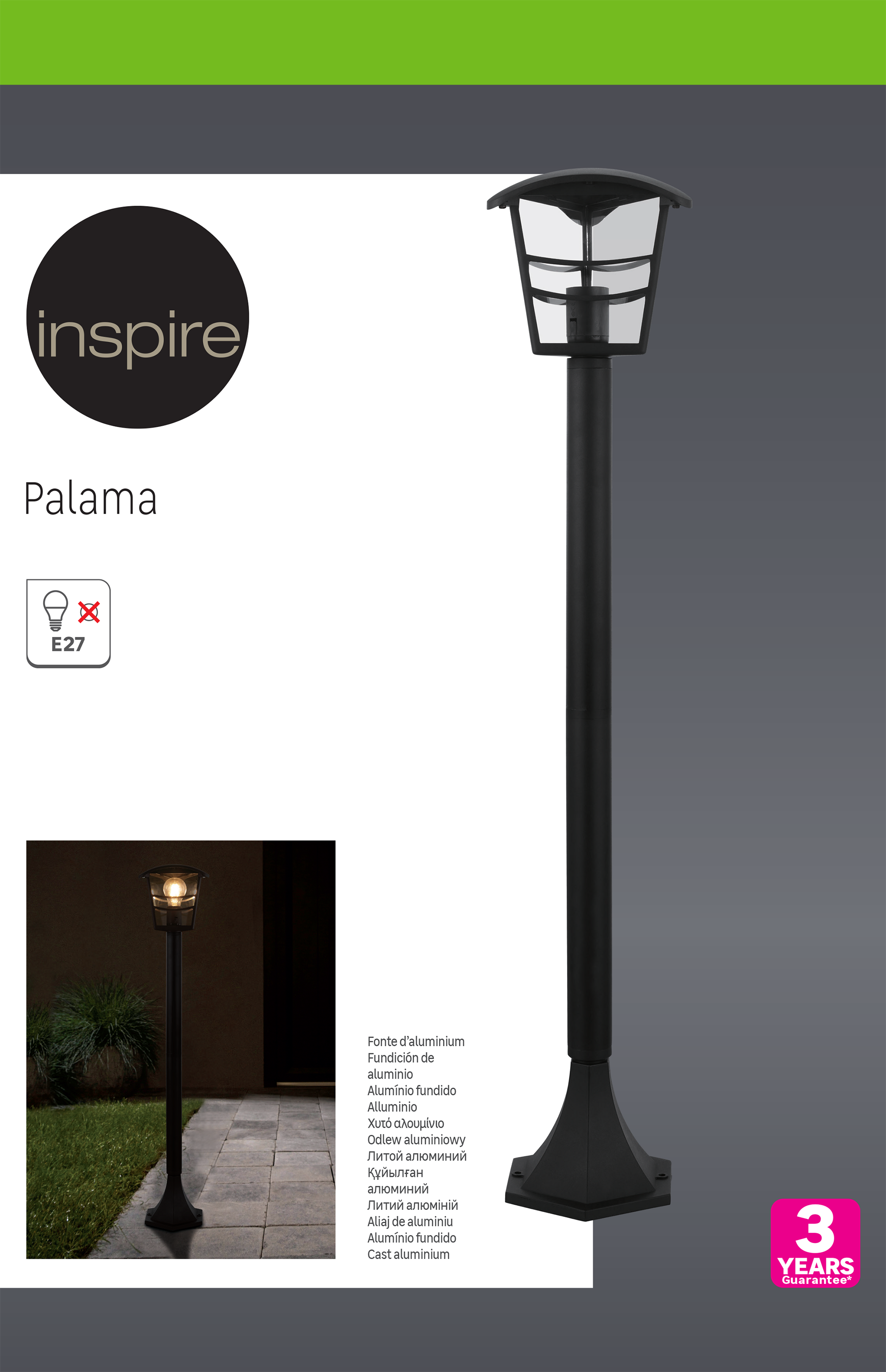 Baliza de jardín exterior E27 Palama Inspire 100 cm aluminio negro resistencia IP44 - 5