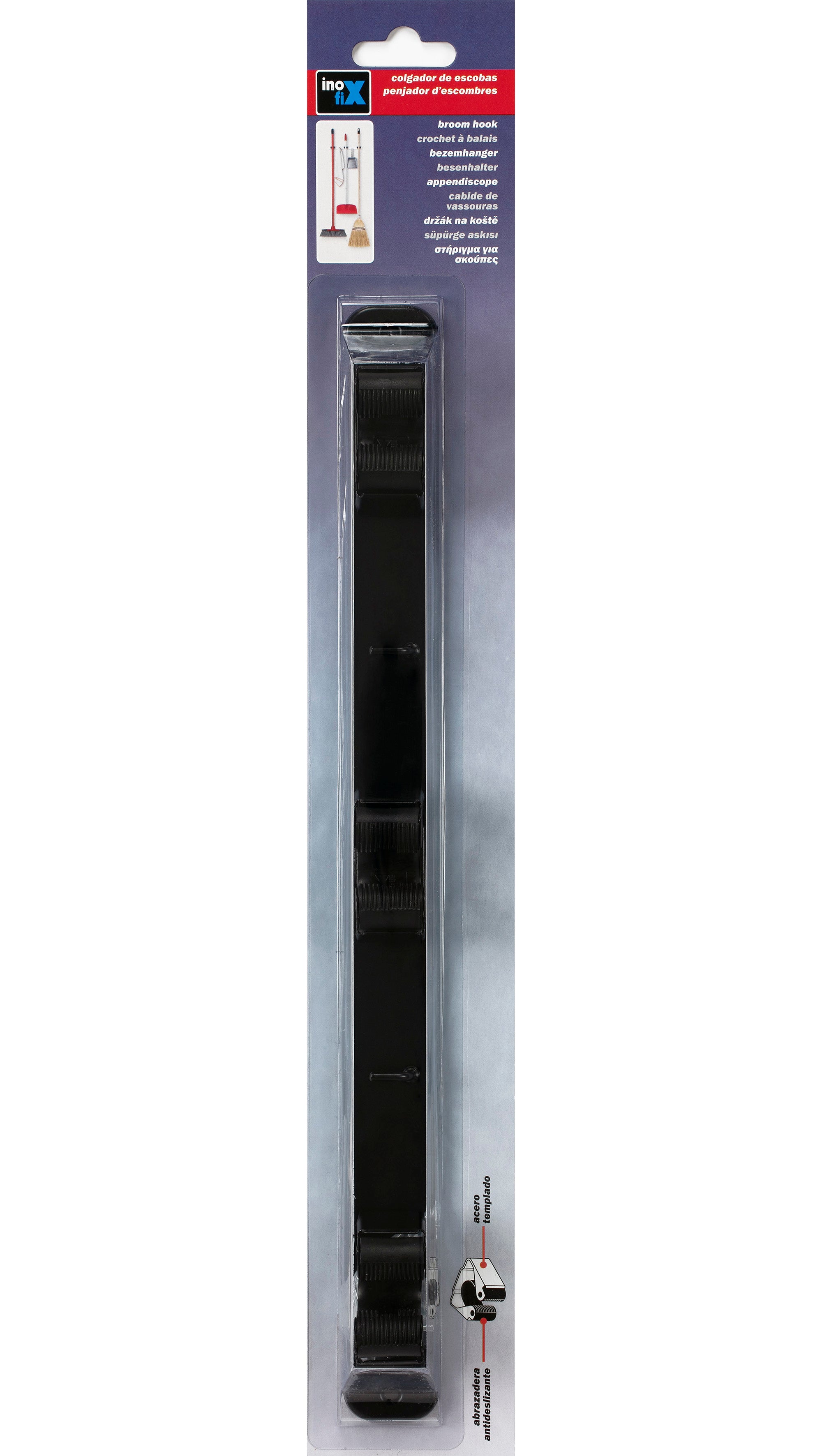 Colgador de acero triple para escobas color negro - 4