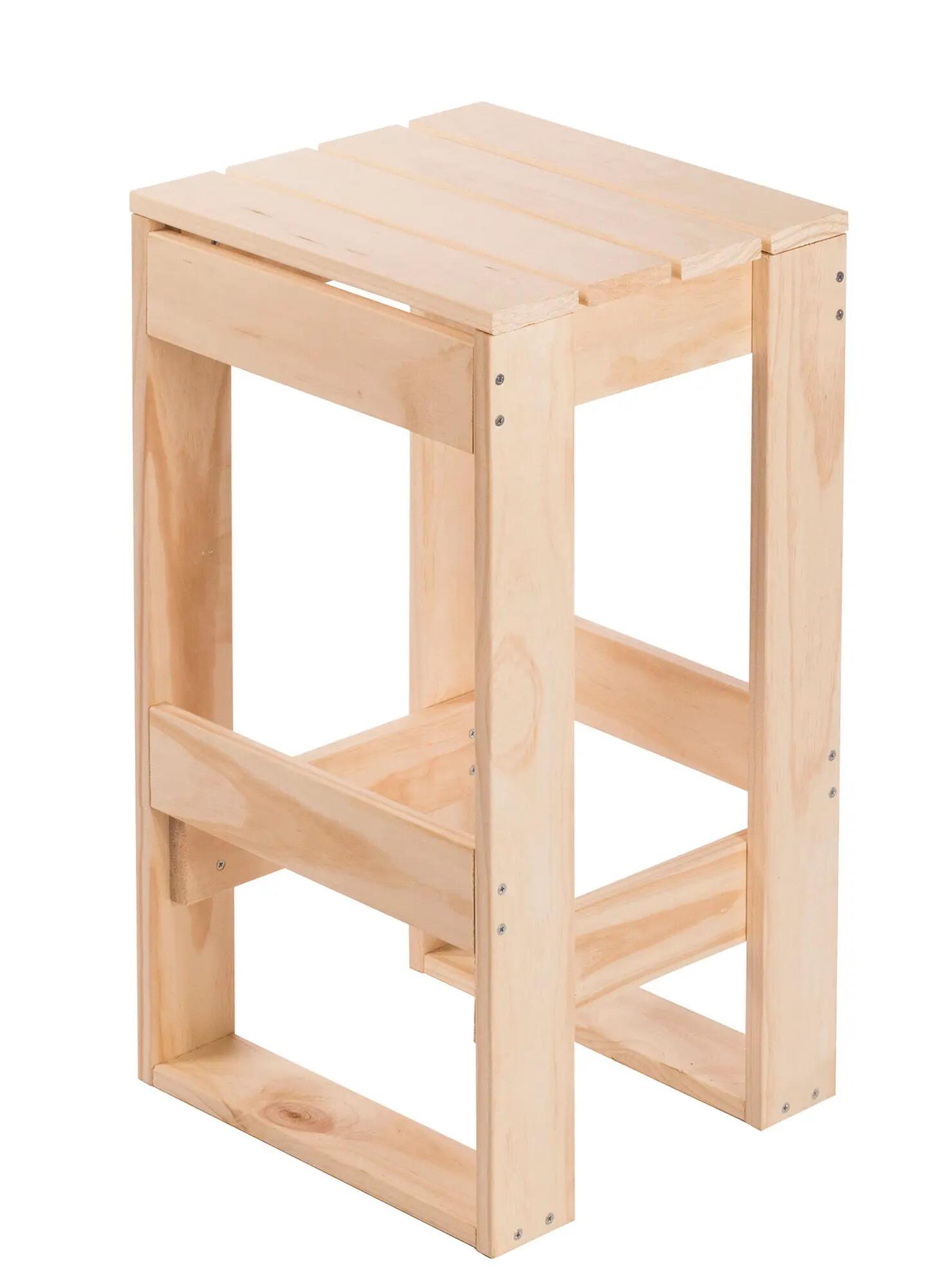 Taburete alto de madera maciza de pino 75x37x37cm
