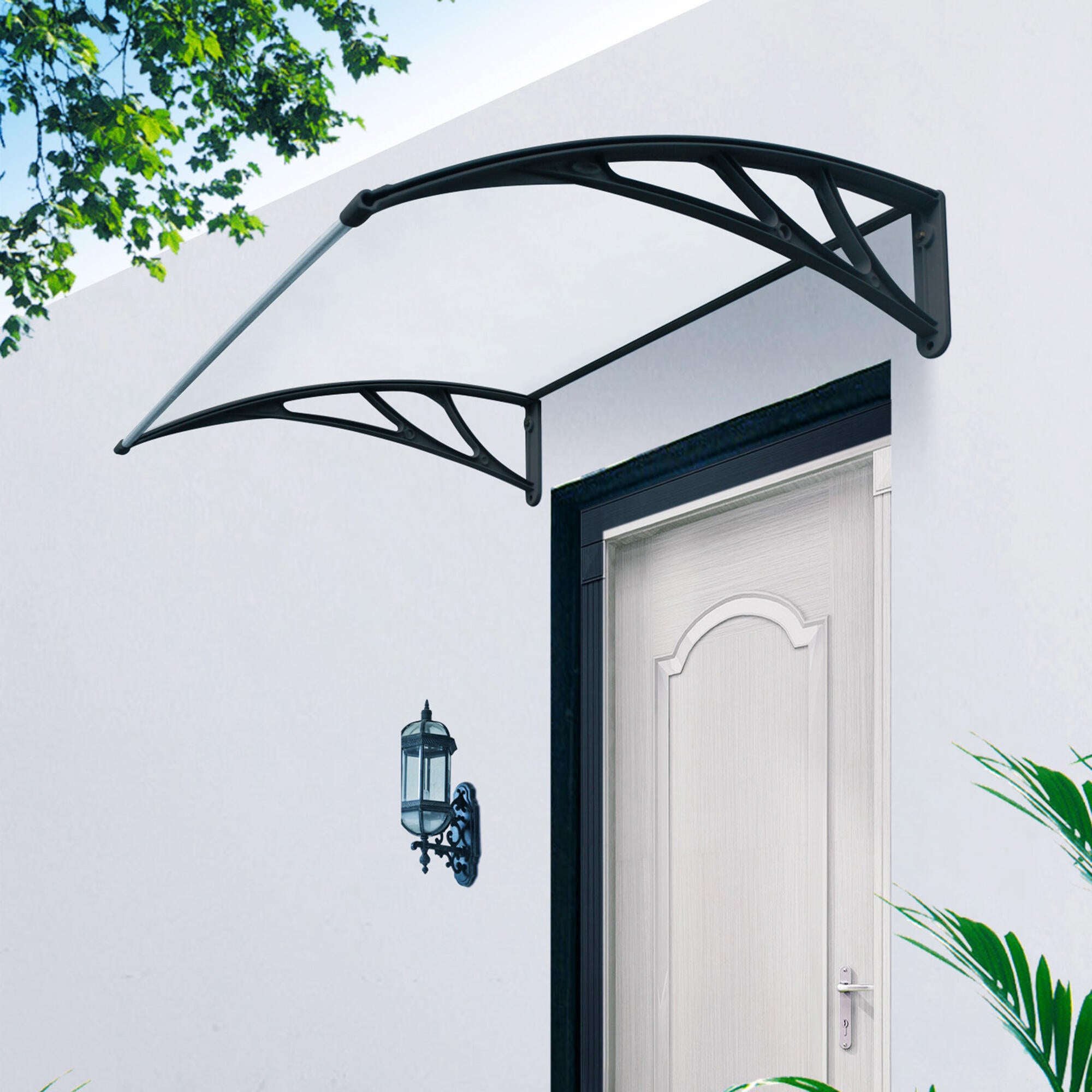 Marquesina exterior para Puertas Mellerud protección policarbonato /  plástico 120 x 80 cm - Negro y Marrón [en.casa]