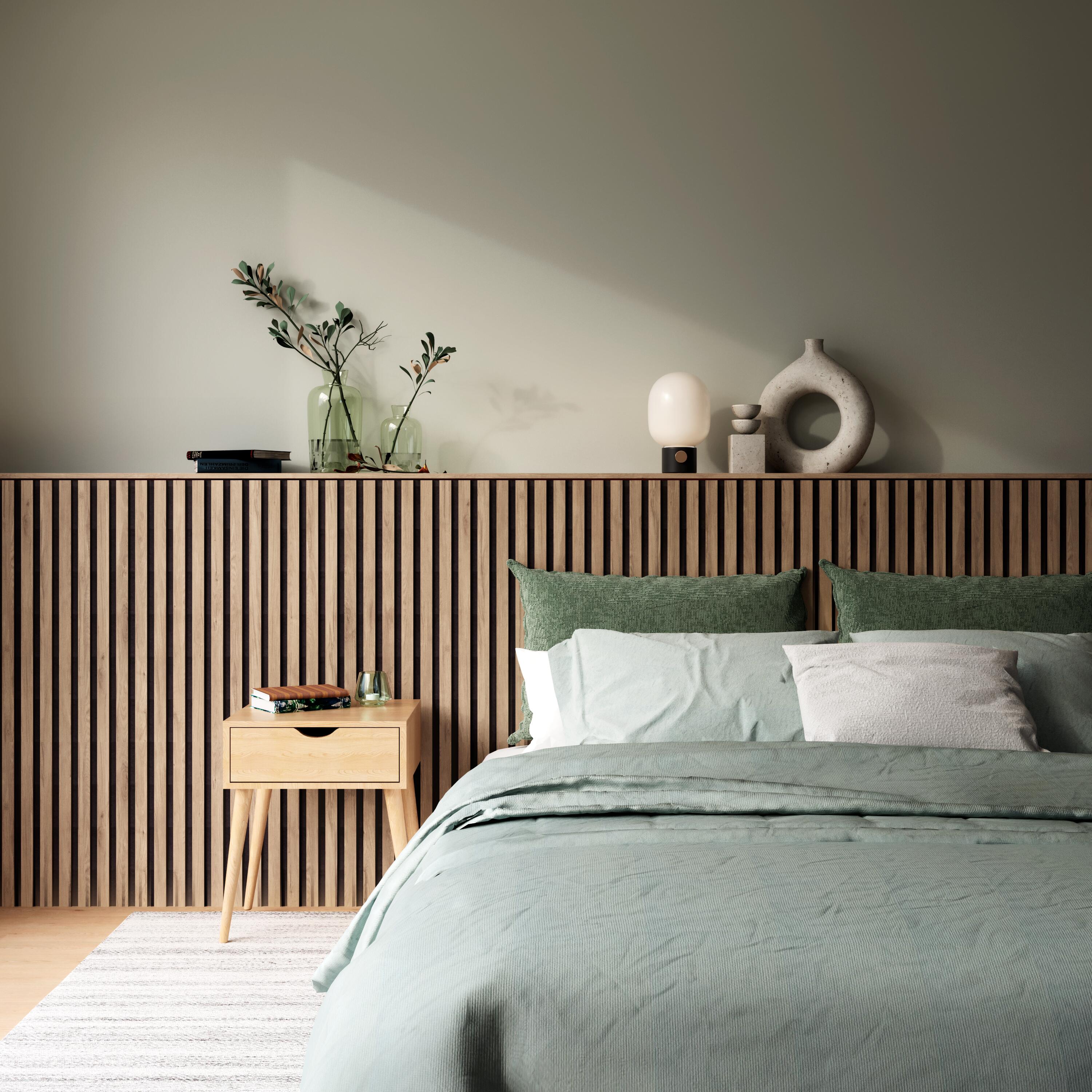 Revestimiento de pared palillería efecto 3D MDF acústico bicolor roble/negro de 244x60,2cm - 2