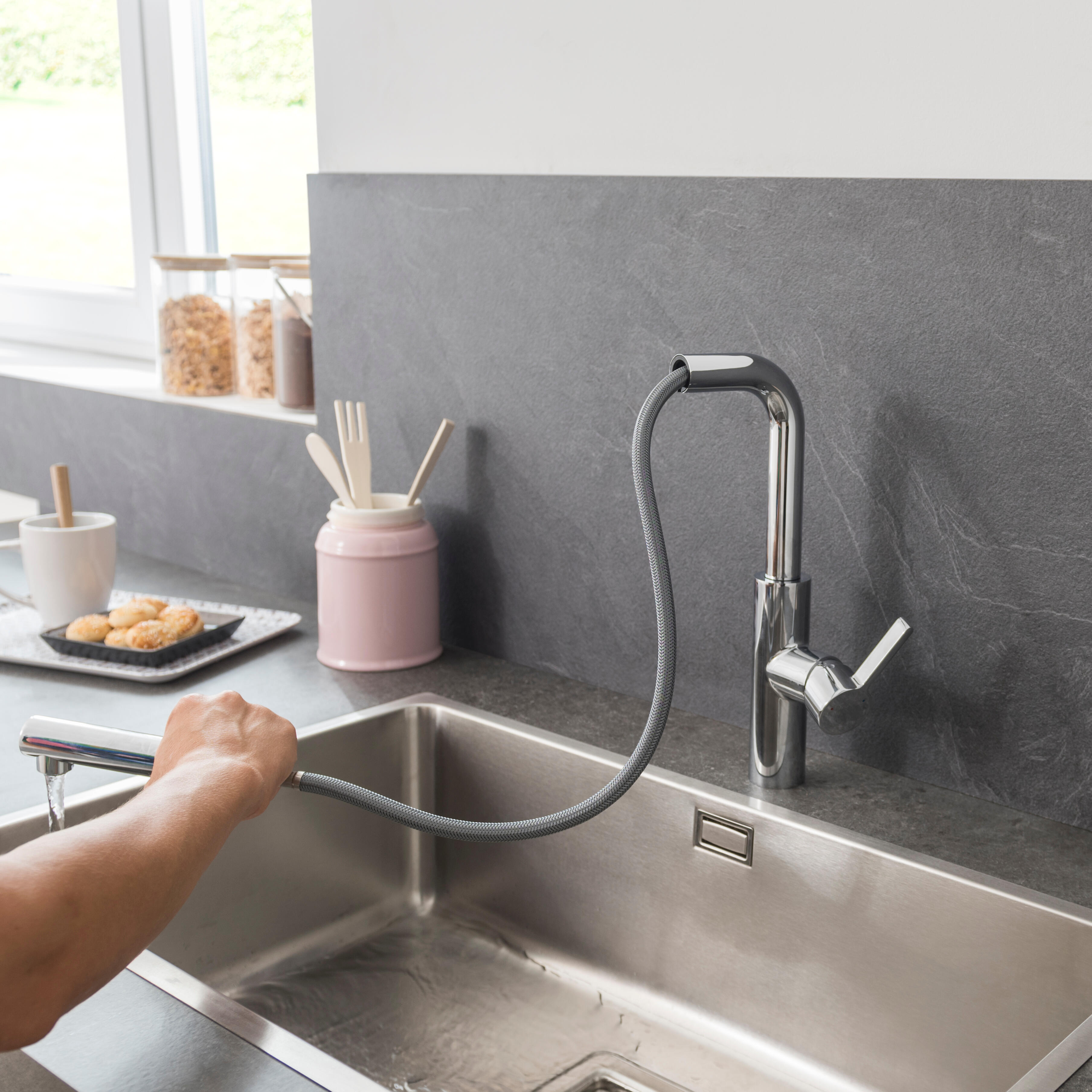 Mitigeur de cuisine avec douchette DELINIA Emily argent Leroy Merlin