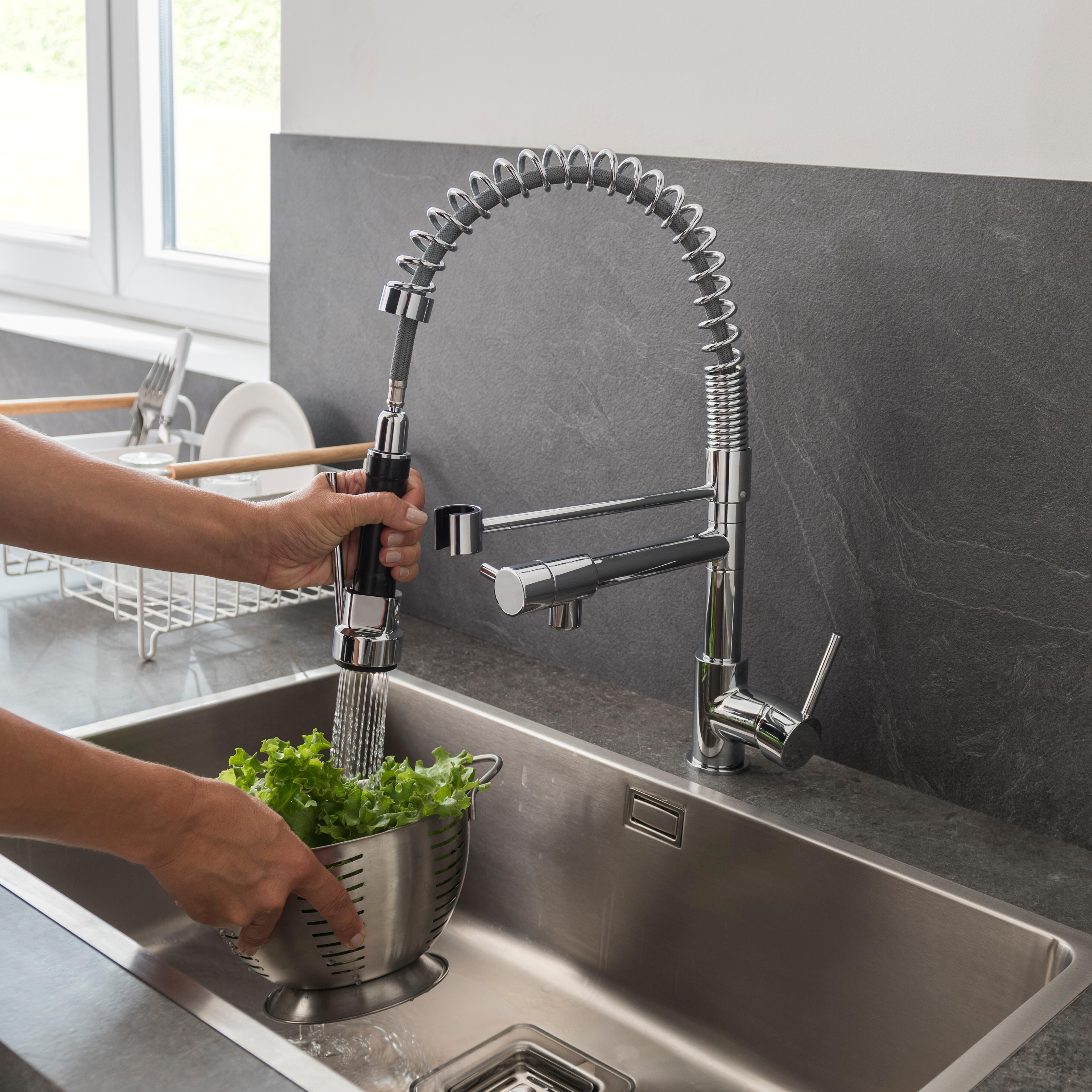 Mitigeur de cuisine avec douchette DELINIA Alain argent - 3