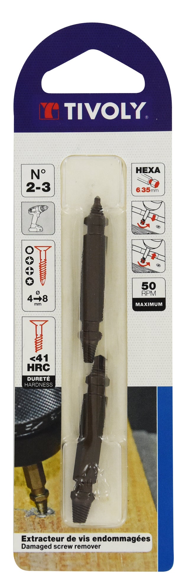 Lot de 2 extracteurs de vis endommagées 2en1 TIVOLY