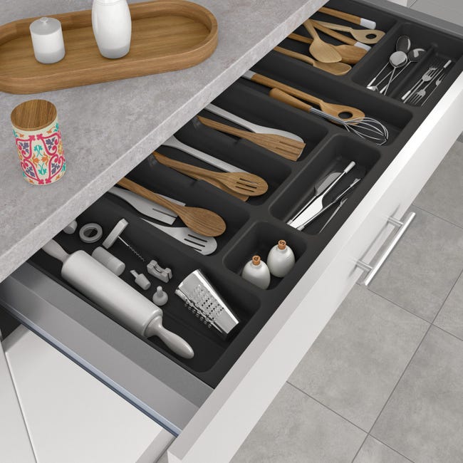 iDesign Linus Lot de 2 organiseurs de tiroir de cuisine en plastique pour argenterie, spatules, couverts, gadgets, fournitures de bureau, cosmétiques, transparent iDesign Linus Lot de 2 organiseurs de tiroir de cuisine en plastique pour argenterie, spatules, couverts, gadgets, fournitures de bureau, cosmétiques, transparent