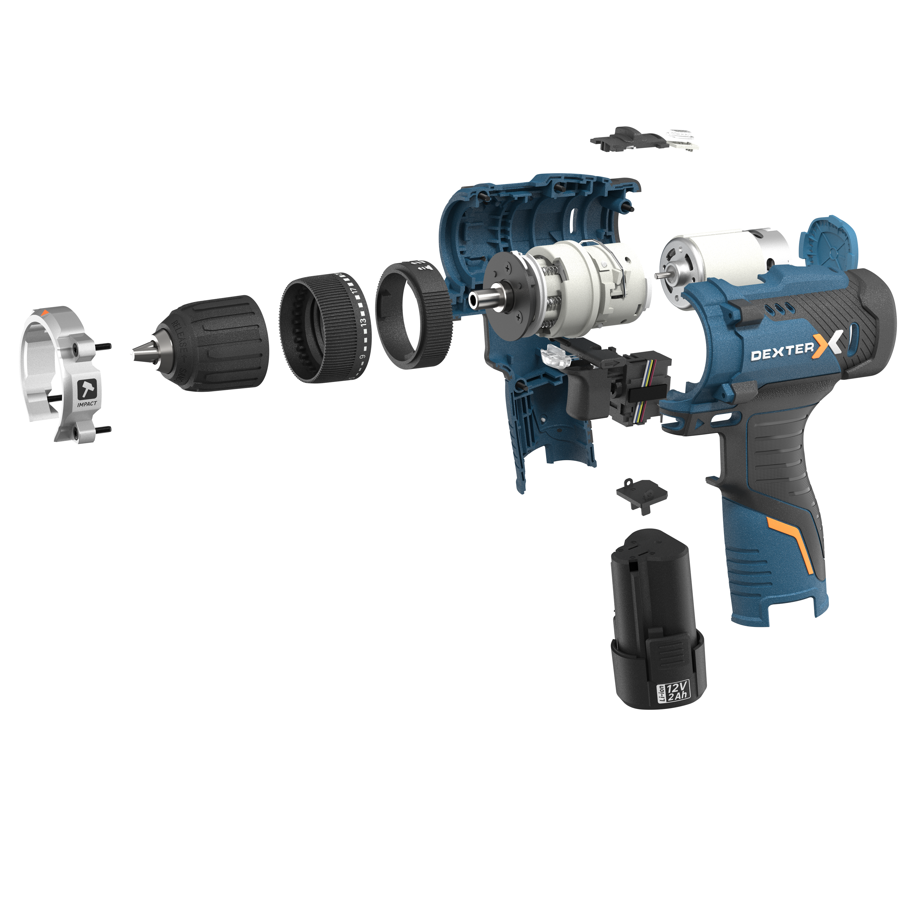 Wiertarko-wkrętarka udarowa 12V 30Nm 2+4Ah + ładowarka DEXTER - 12