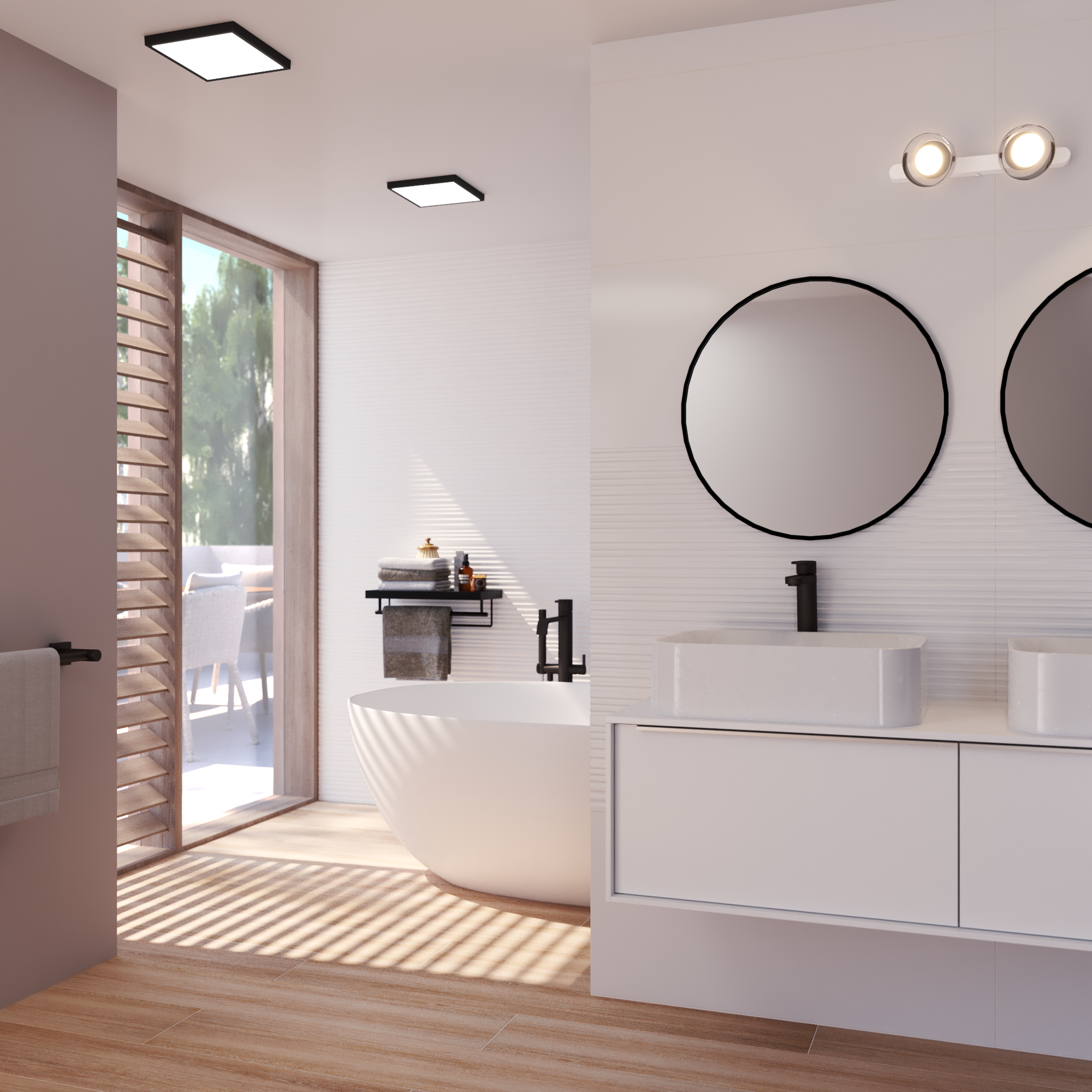 Downlight LED de superficie INSPIRE SANOA negro cuadrado ø22.5 cm 2500 lm 17 W luz CCT 4000K-6000KK IP44 - Foco LED de superficie para baños - 3