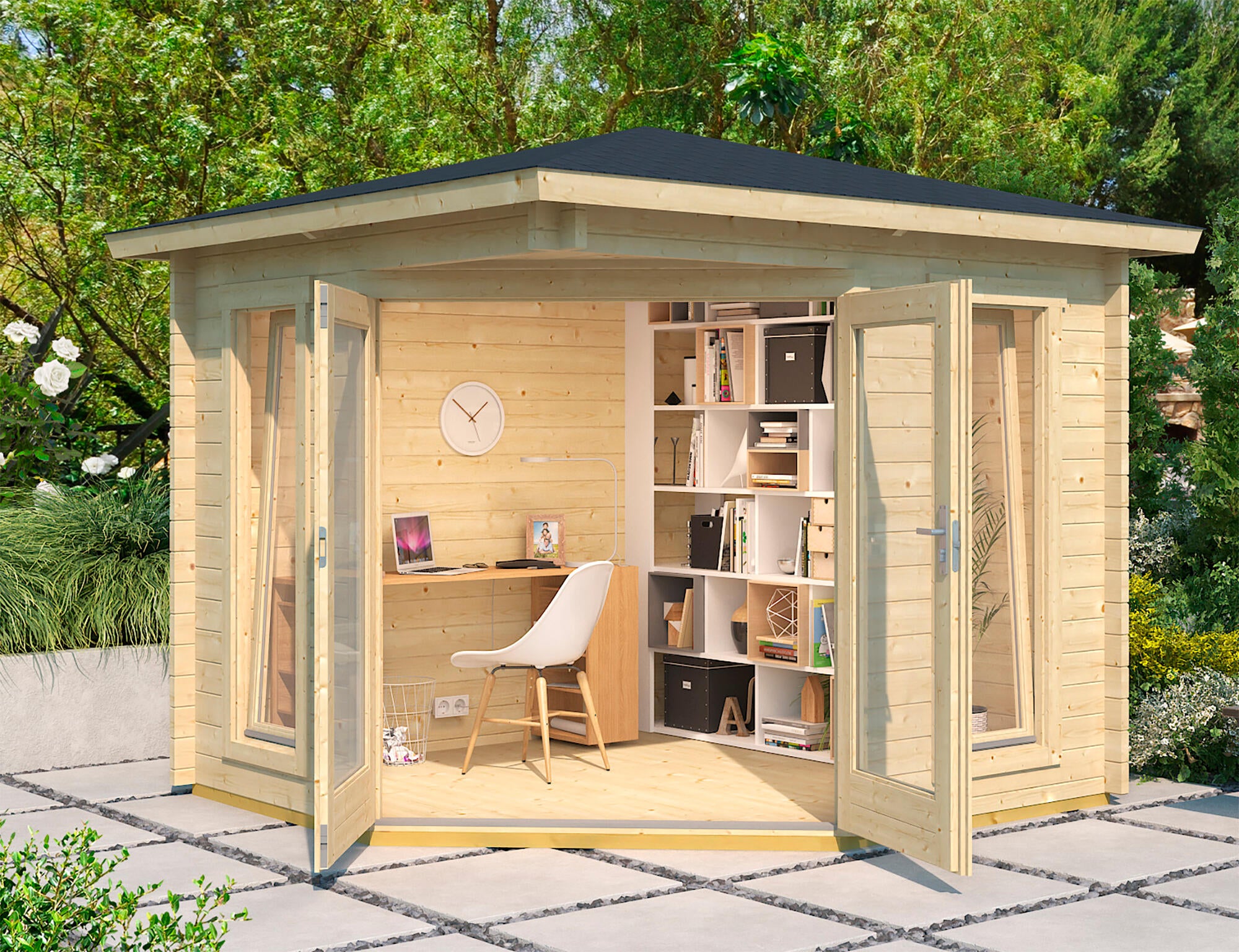 Caseta de madera Oswestry de 282x241x282 cm y 7.95 m2 con 28 mm espesor y doble puerta abatible LASITA MAJA - 3