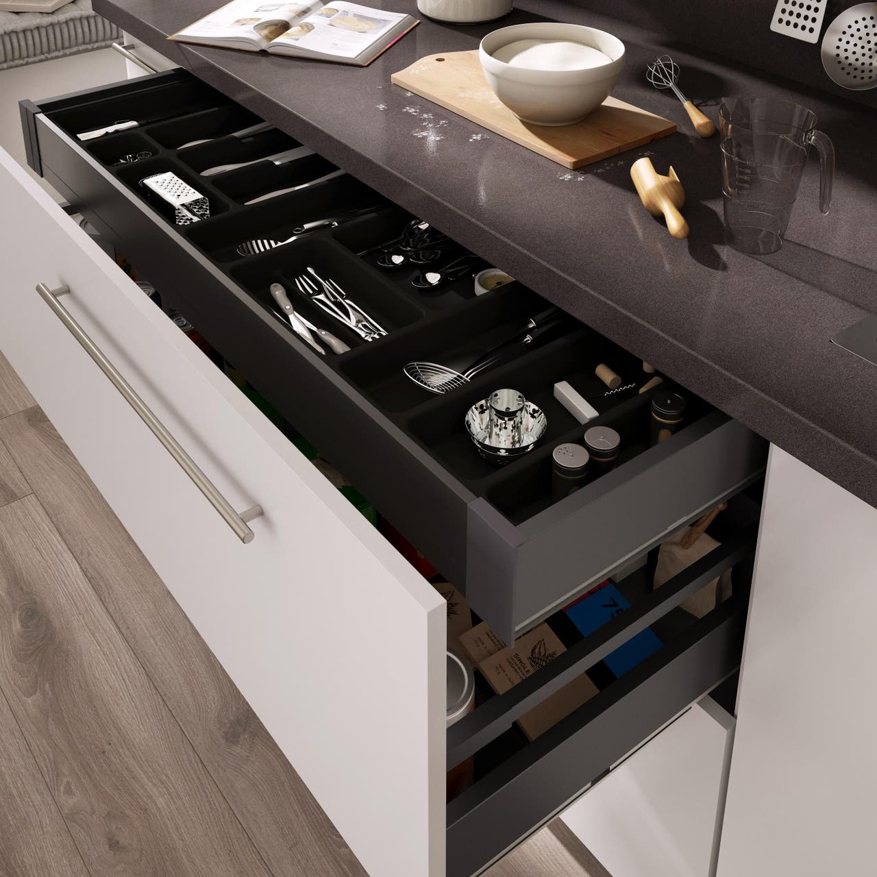 Diapositive Tiroir de cuisine spacieux