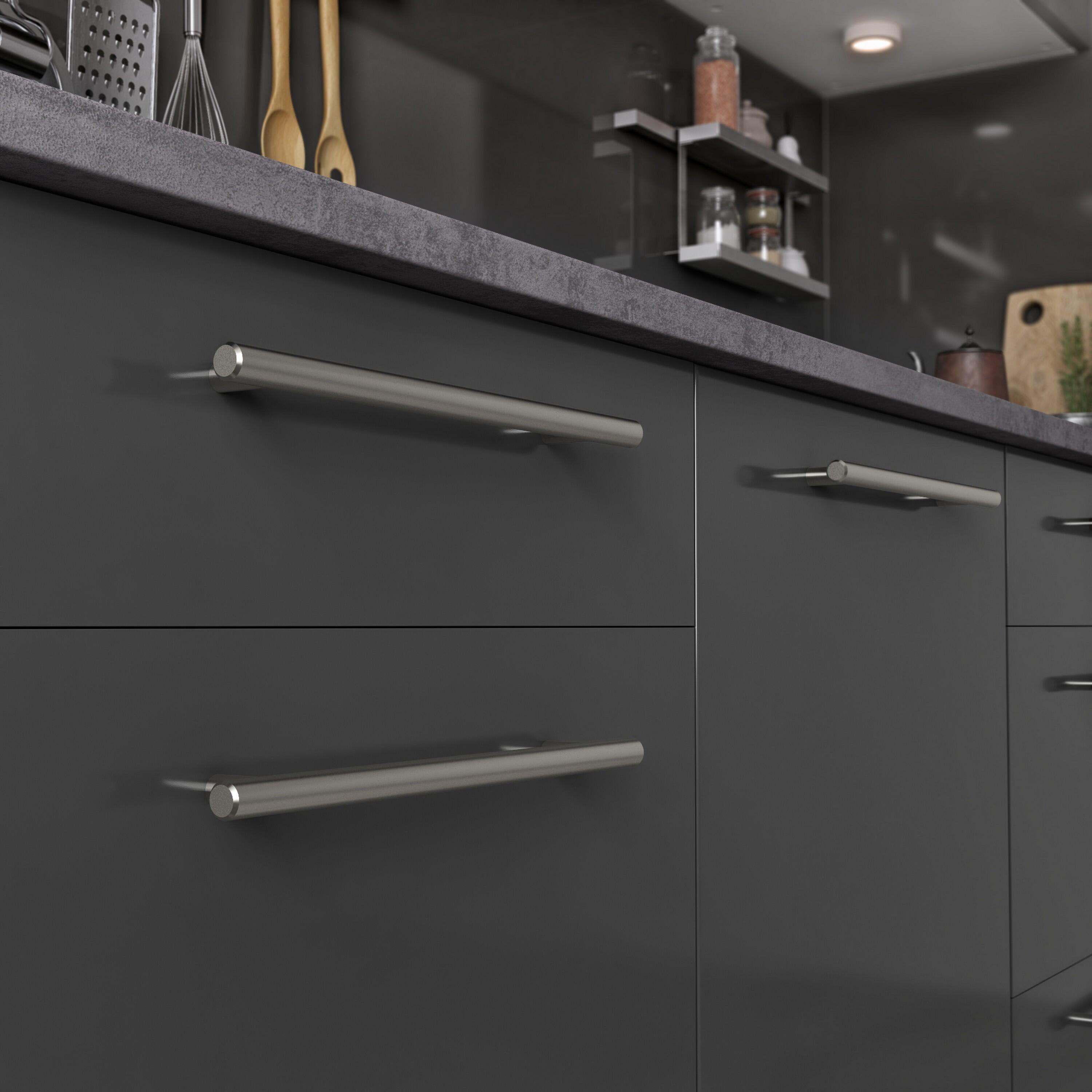 2 poignées de meuble, acier gris / argent brossé, entraxe 192 mm - 2