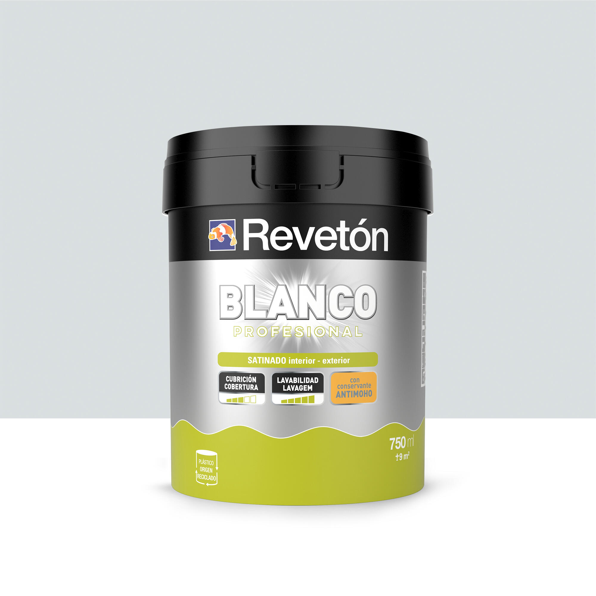 Pintura de interior color a tu gusto revetón color neutro gris acero suave muy luminoso satinado 750ml para paredes y techos