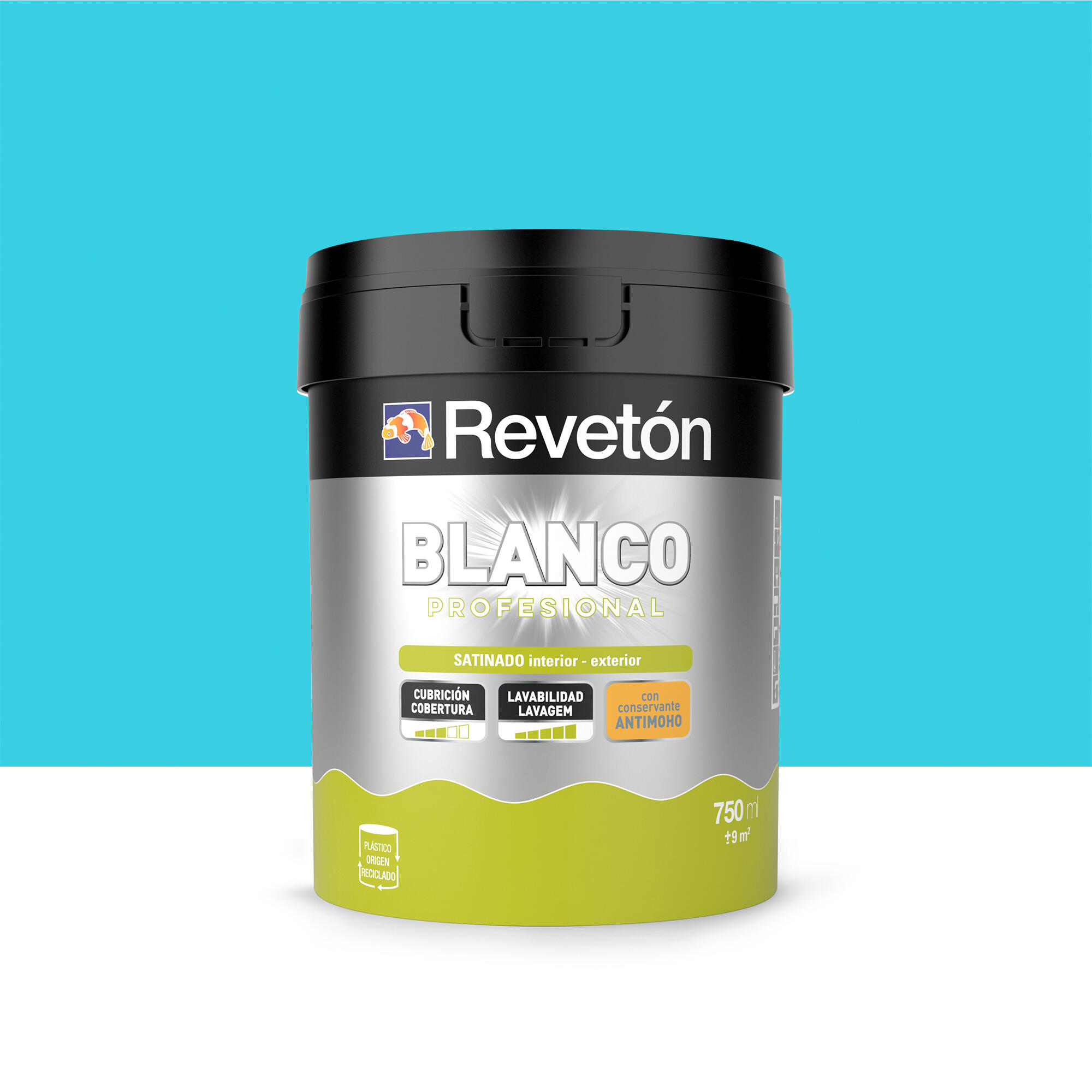 Pintura de interior color a tu gusto revetón color azul mar medio luminoso satinado 750ml para paredes