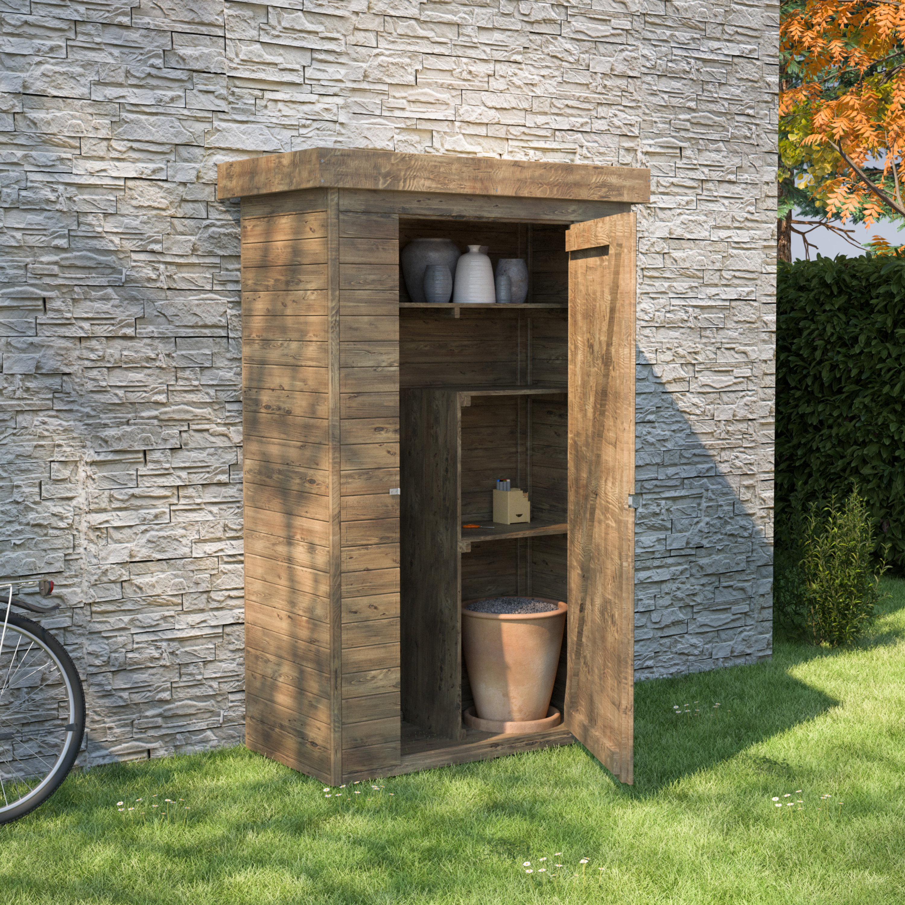 Armoire de jardin bois Theo, CERLAND, l.130 x H.200 x P.69 cm, naturel