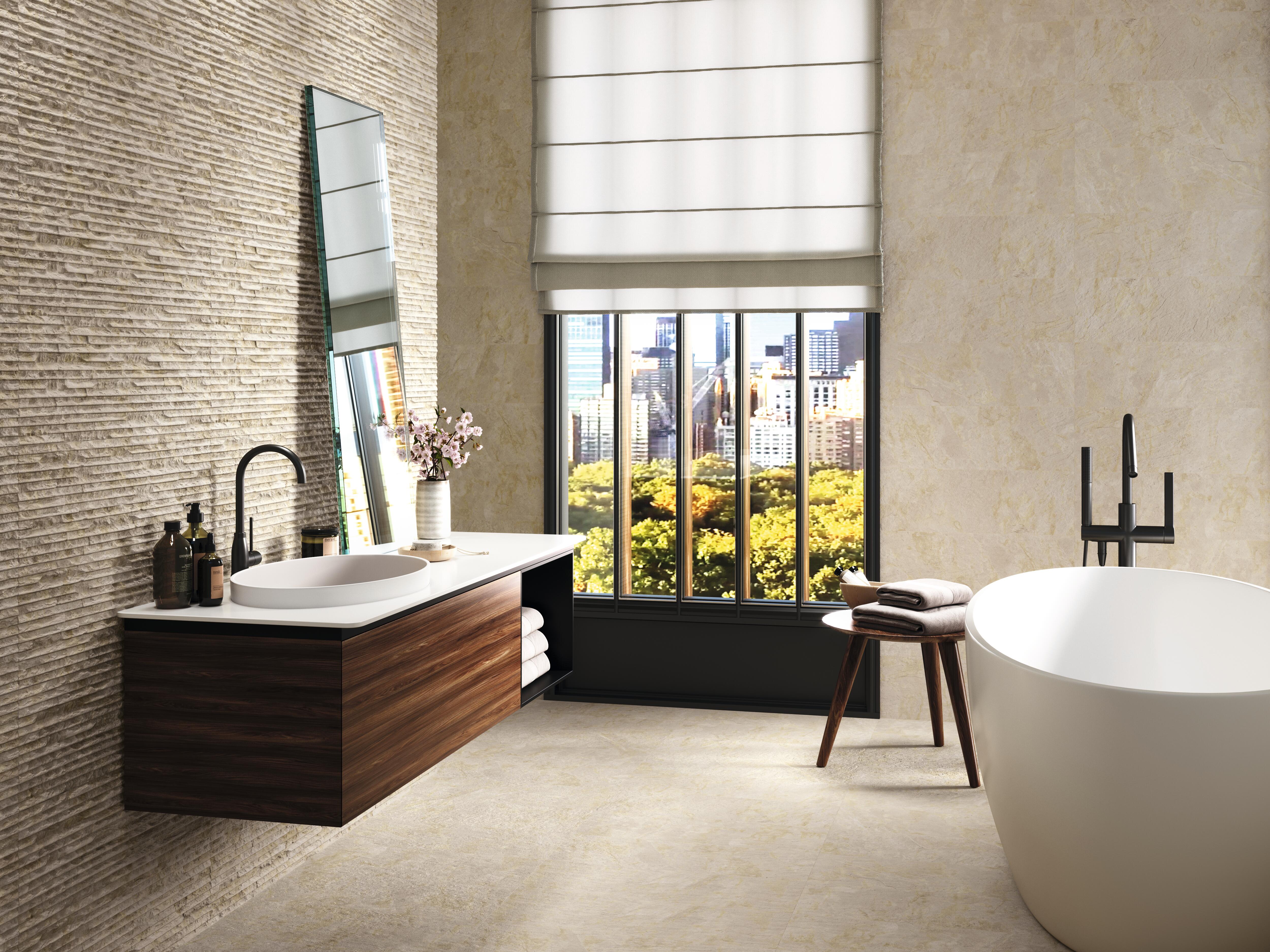 Azulejo porcelánico iguazu efecto piedra wall sand 21x63 cm