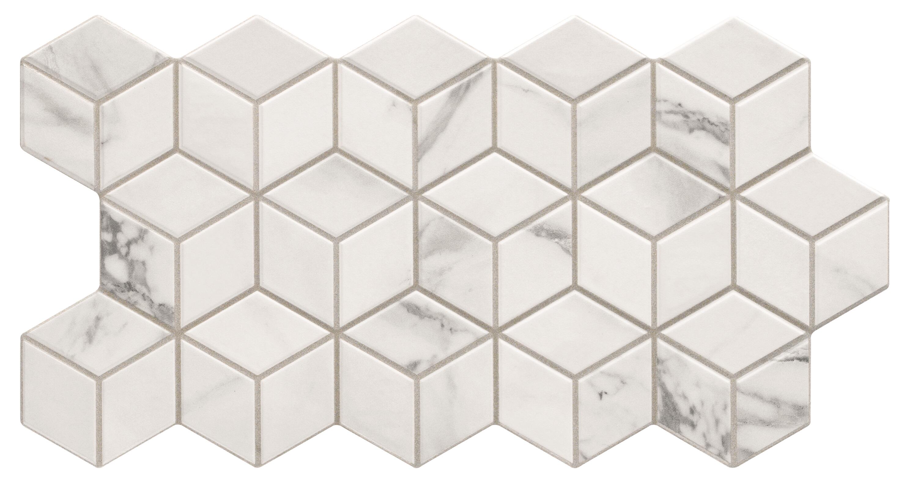 Azulejo porcelánico rhombus efecto mármol blanco y vetas grises 26.5x51 cm