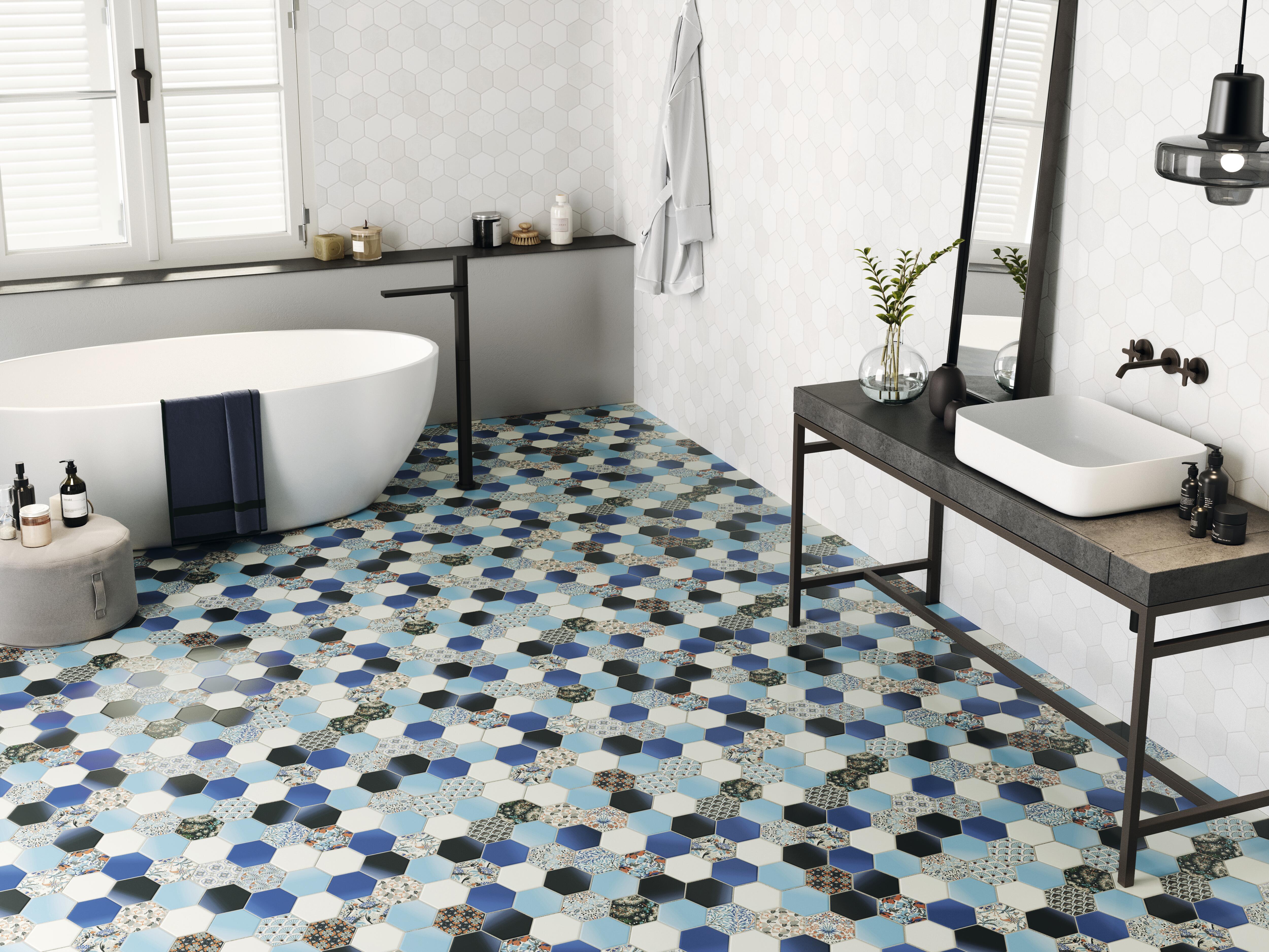 Suelo/azulejo porcelánico hex efecto nouveau azul 26.5x51 cm