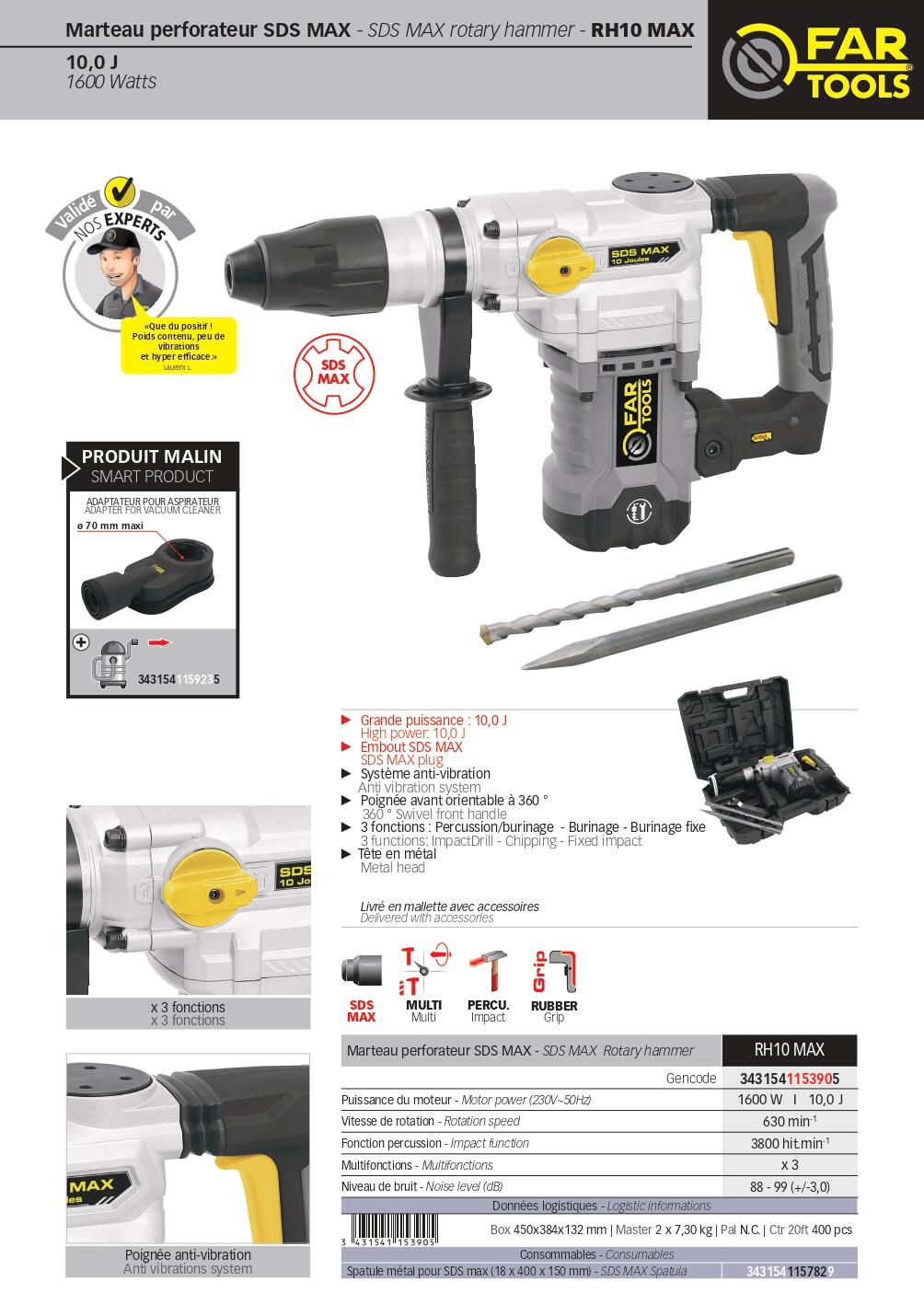 Marteau perforateur filaire FARTOOLS 115390, 1600 W - 6