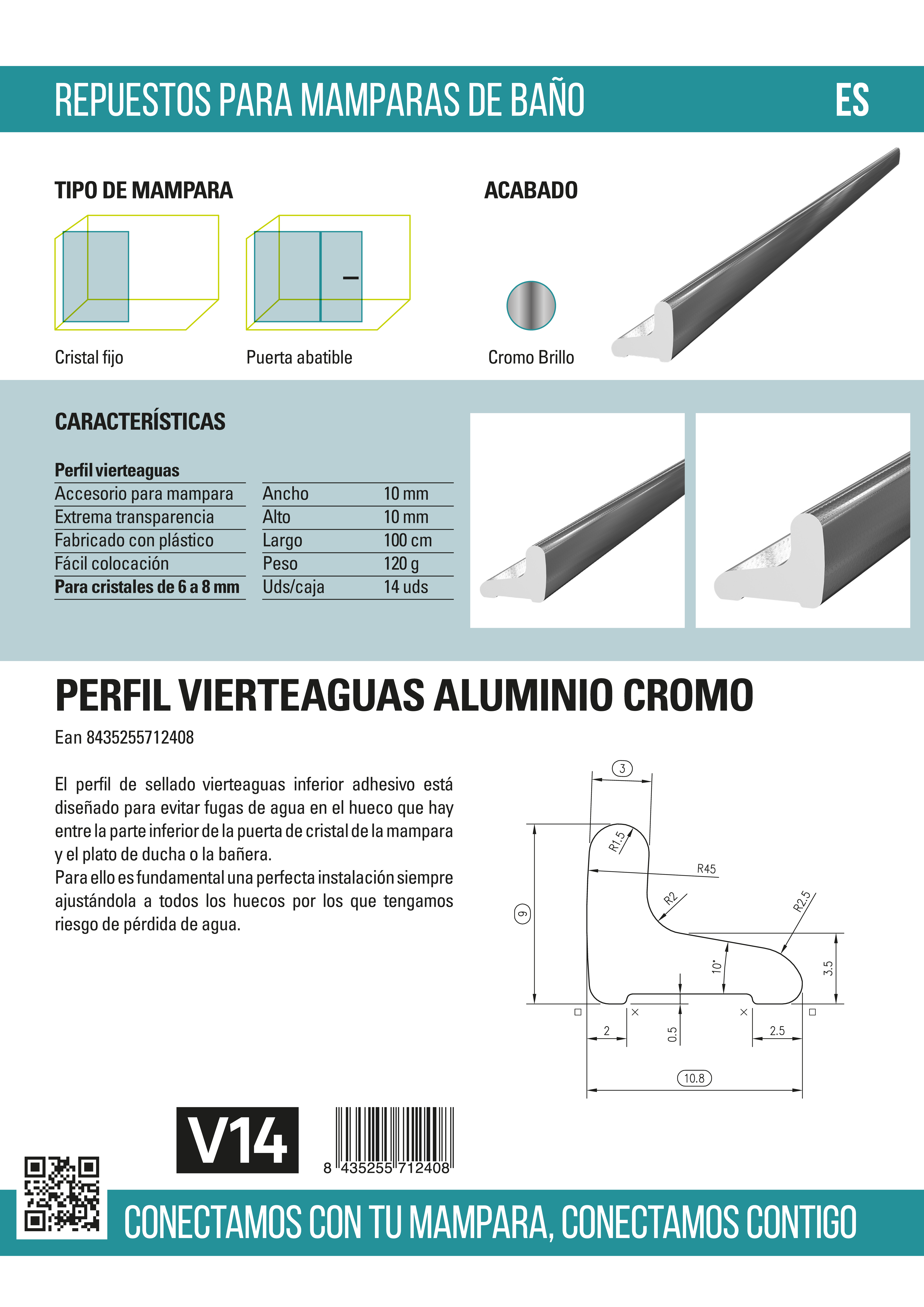 Perfil vedante alumínio 100 cm cromado - 5