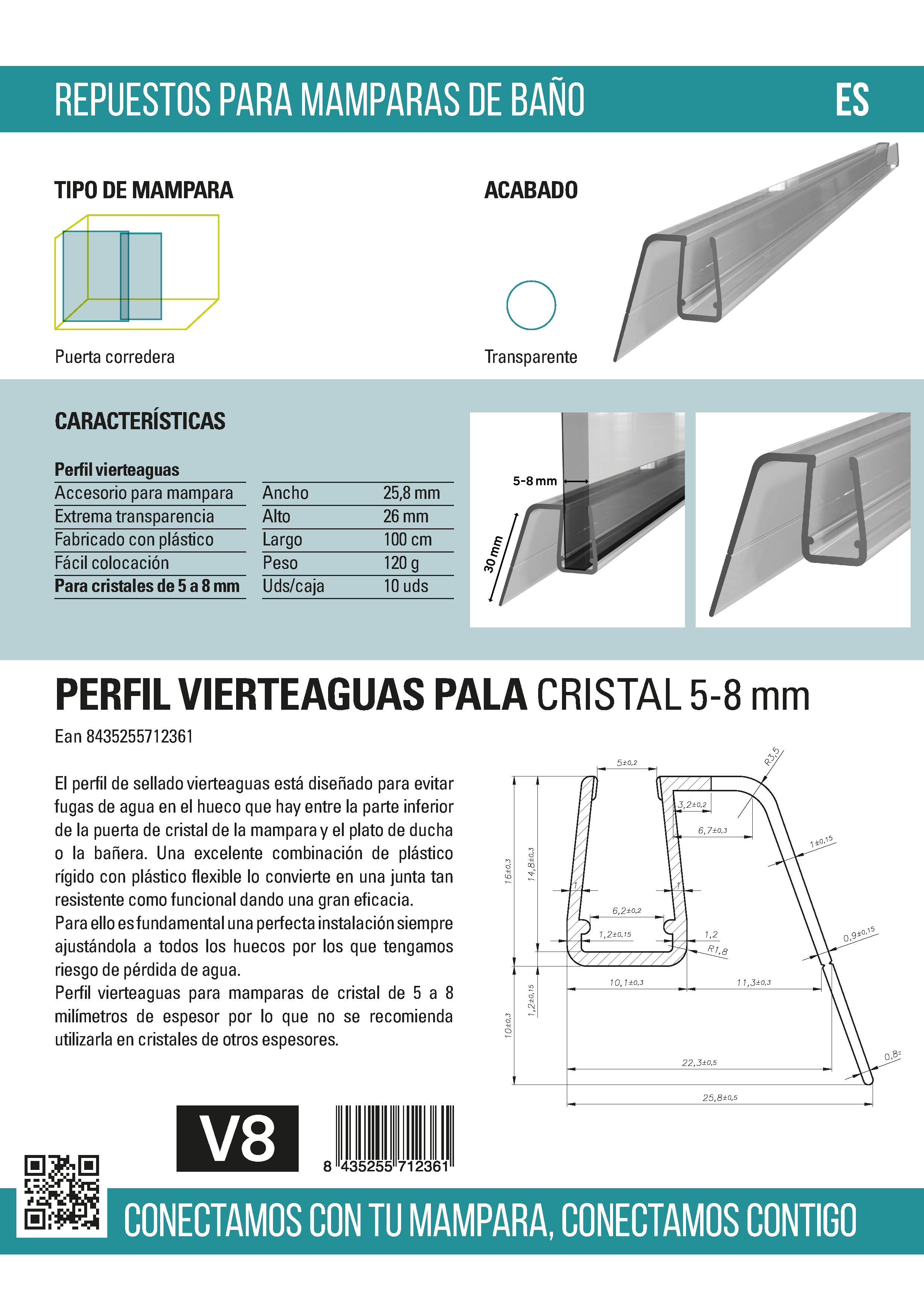 Perfil vedante 5-6-8 mm transparente Pala Cristal - 5