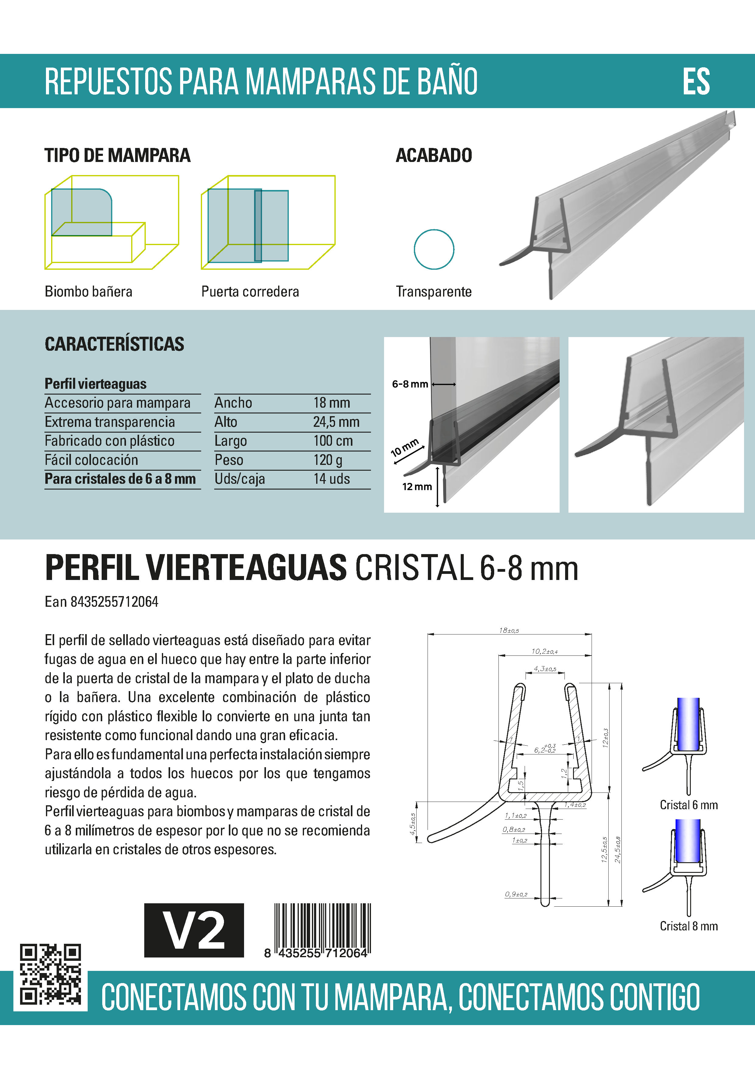 Perfil vedante vidro 6-8 100 cm - 10