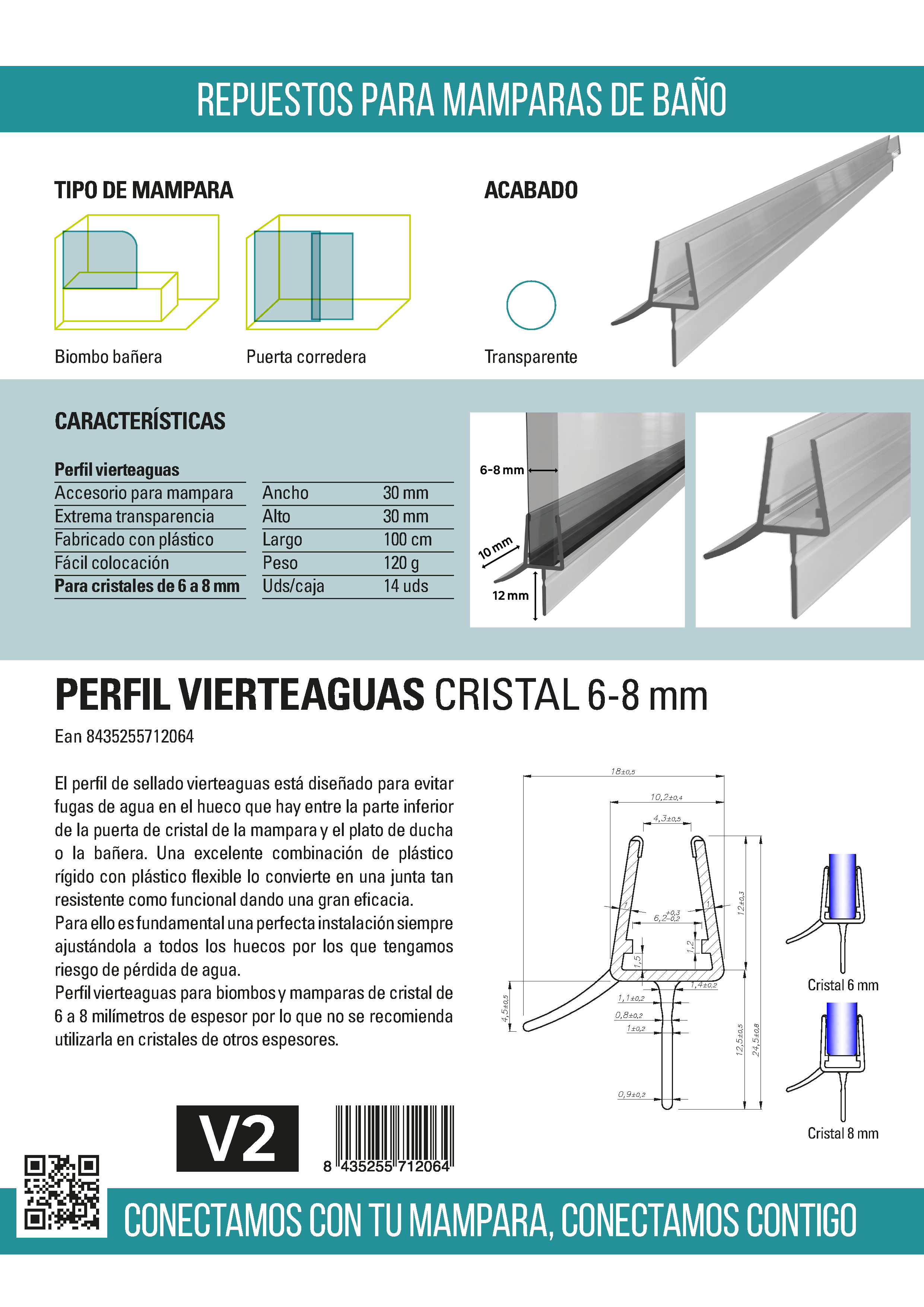 Perfil vedante vidro 6-8 100 cm - 9