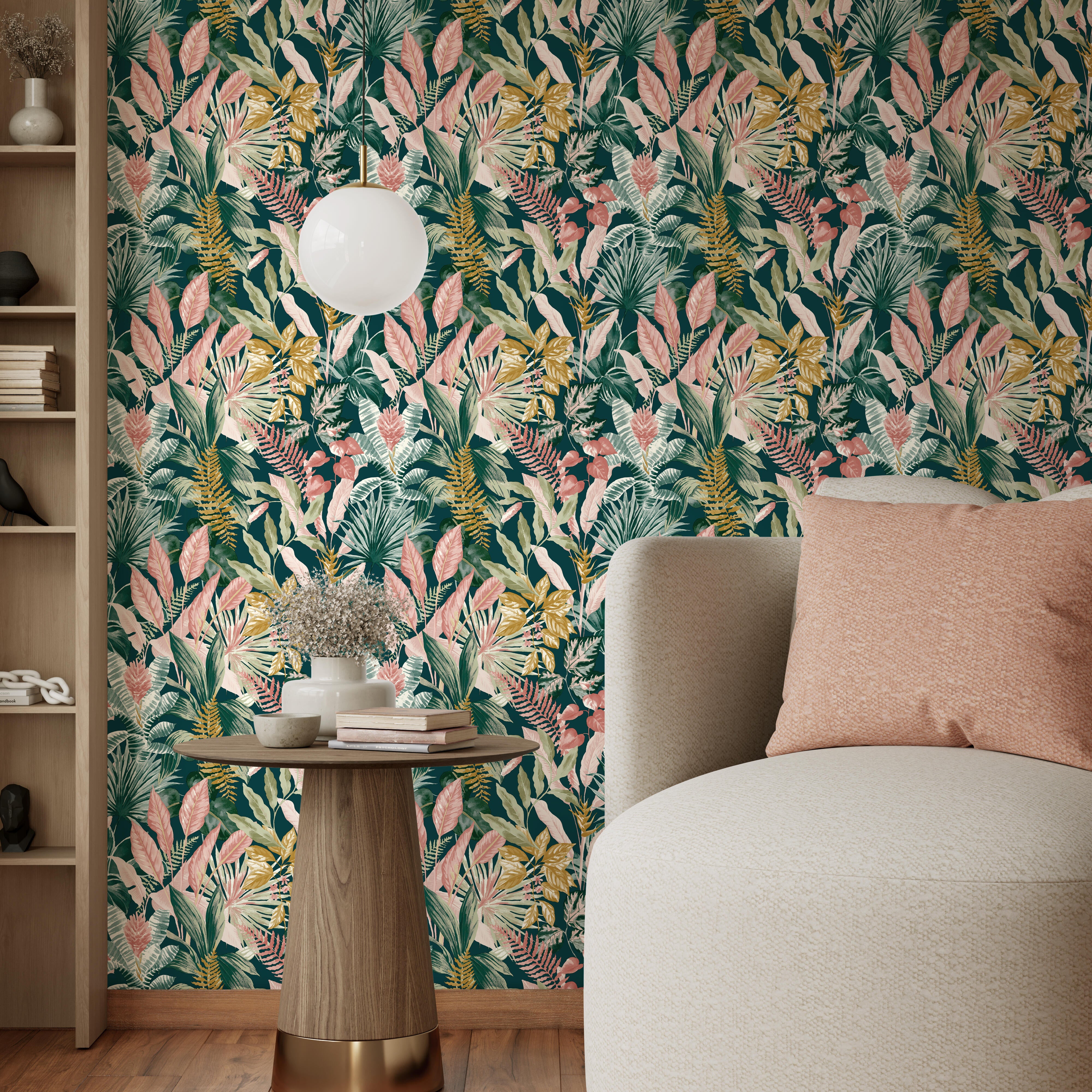 Papel pintado vinilo aplicación cola en pared Floral vegetal Havana multicolor  INSPIRE 53cmx10.05m lavable - 2