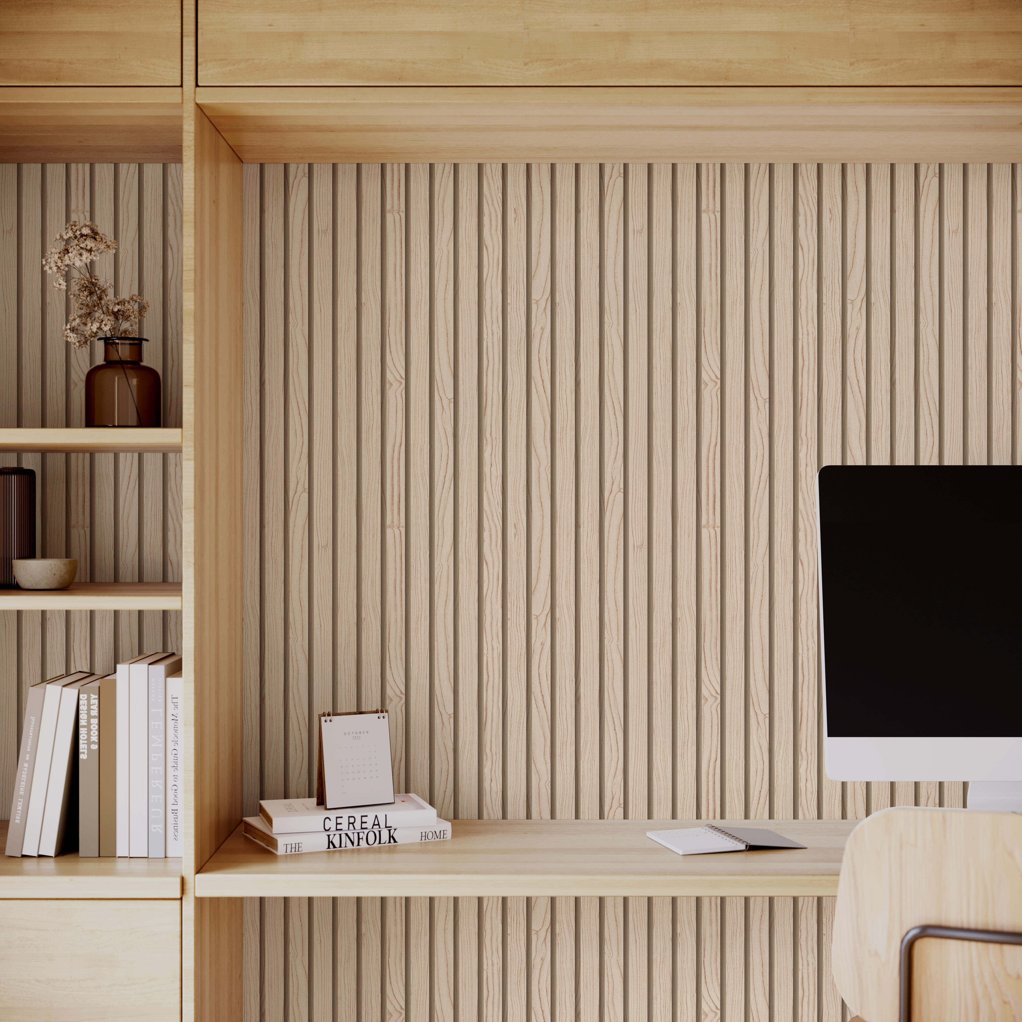 Papel pintado vinilo listones madera keno beige inspire