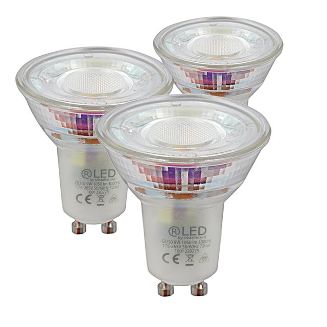 Pack de 3 bombillas decorativas LED GU10 forma dicroica 1050 lúmenes 9W color de la luz blanco neutro 4000K clase energética E