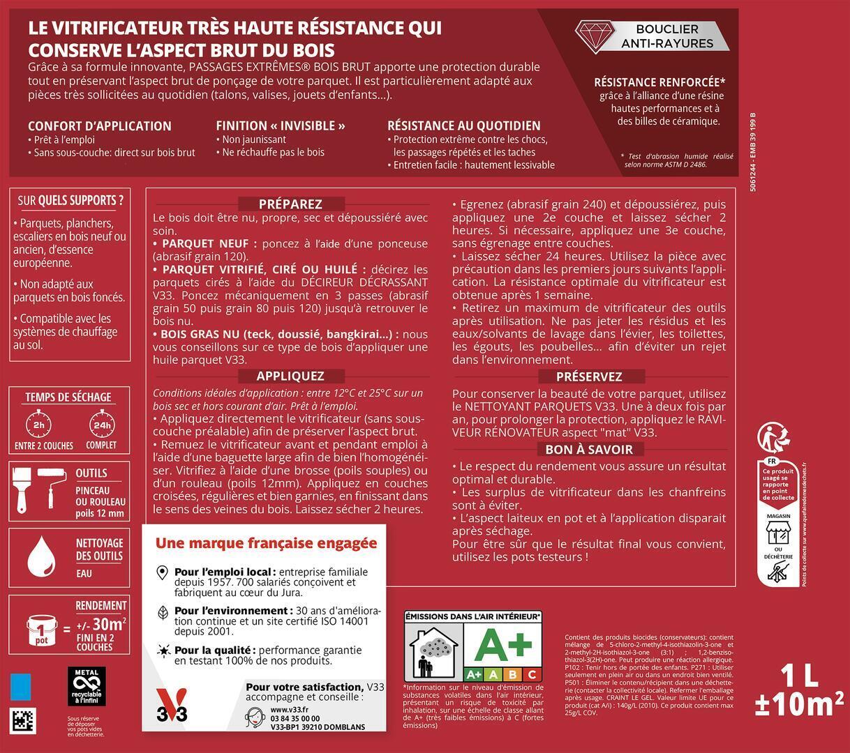 Vitrificateur parquet Passages extrêmes V33, incolore satiné 5L - 5