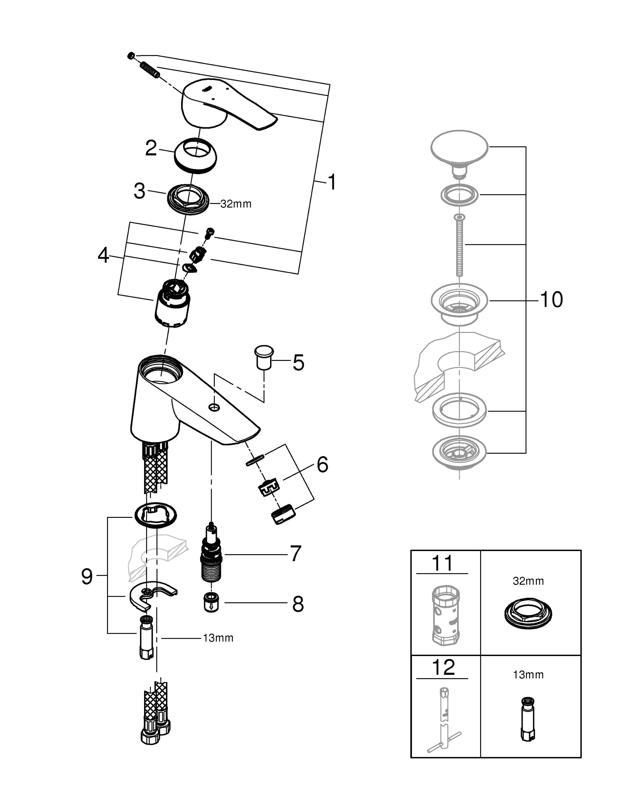 Mitigeur de bain mécanique monotrou chrome, Start V2 - QuickFix, GROHE - 5