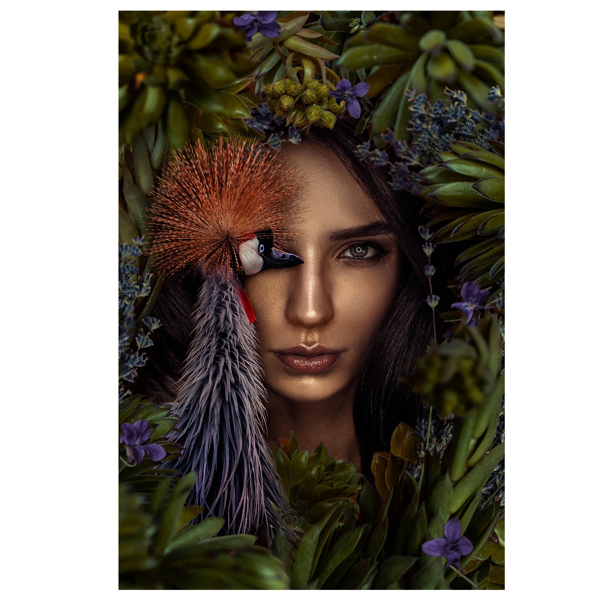 Canva decorativa mujer pájaro 80x120 cm