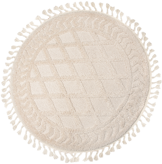 Dywan z frędzlami okrągły Havana 3D beżowy śr. 133 cm