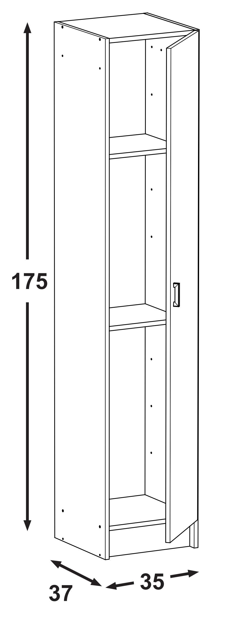 Armario escobero de tablero de partículas aglomeradas con 1 puertas y 2 baldas en blanco 35x175x35cm - 2