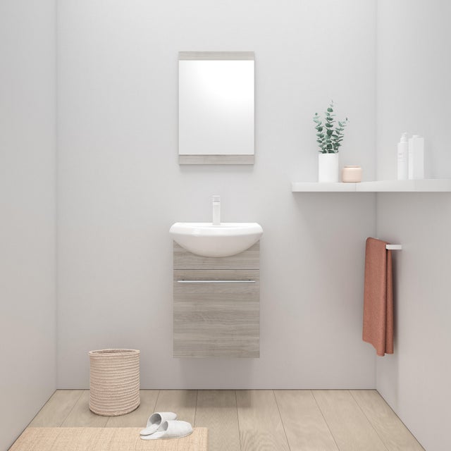 Meuble vasque Aroa l.45 x H.64 x P.25cm chene gris Aroa