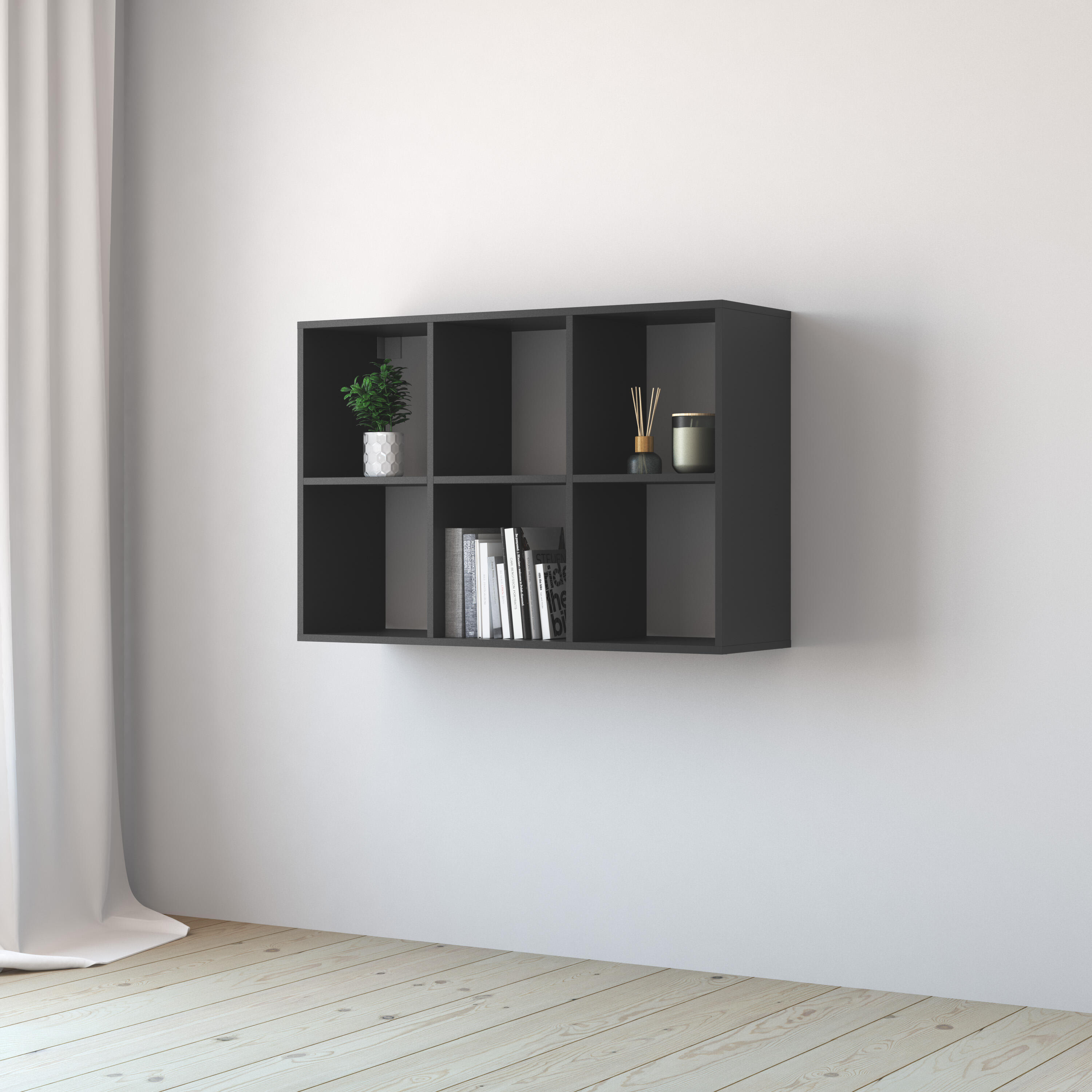 Estante de parede 6 cubos cinza 70,4 x 31,7 x 104,9 cm Spaceo Kub - 5