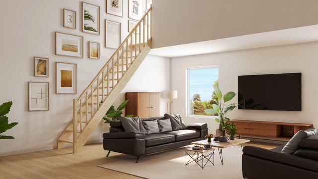 Escalier droit sapin naturel Deva 2, 13 marches rampe à droite SCM, l.76cm