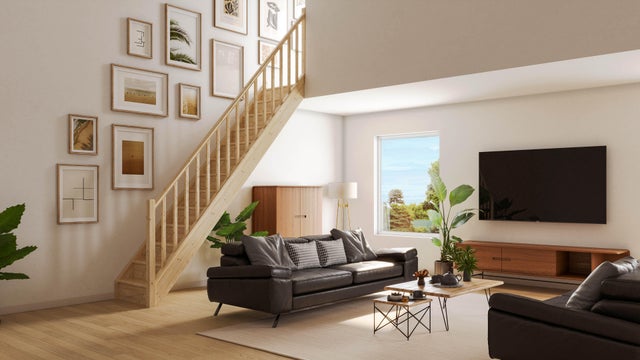 Escalier droit sapin naturel Deva 2, 13 marches rampe à droite ACM, l.76 cm