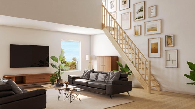 Escalier droit sapin naturel Deva 2, 13 marches rampe à gauche, SCM, l.76 cm