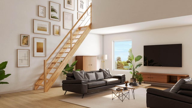 Escalier droit hêtre Deva 2, 13 marches rampe à droite,SCM, l.76cm