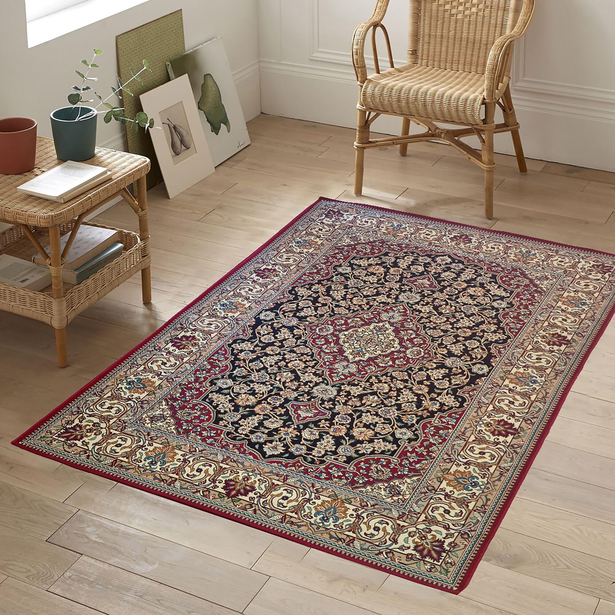 Alfombra poliéster Java Amina exterior/interior 160x230cm tejido plano base antideslizante geométrico granate lavable en lavadora - 2