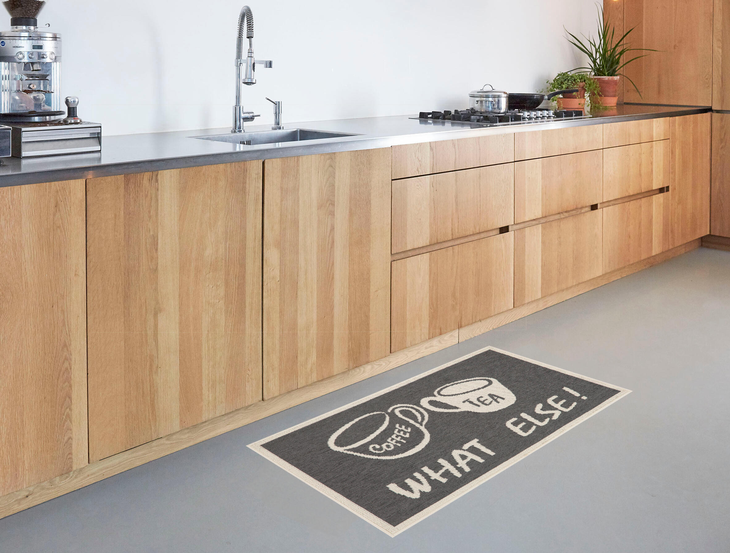 Alfombra pie de cama polipropileno Abba What Else exterior/interior 50x110cm tejido plano base antideslizante letras gris lavable en lavadora - 2