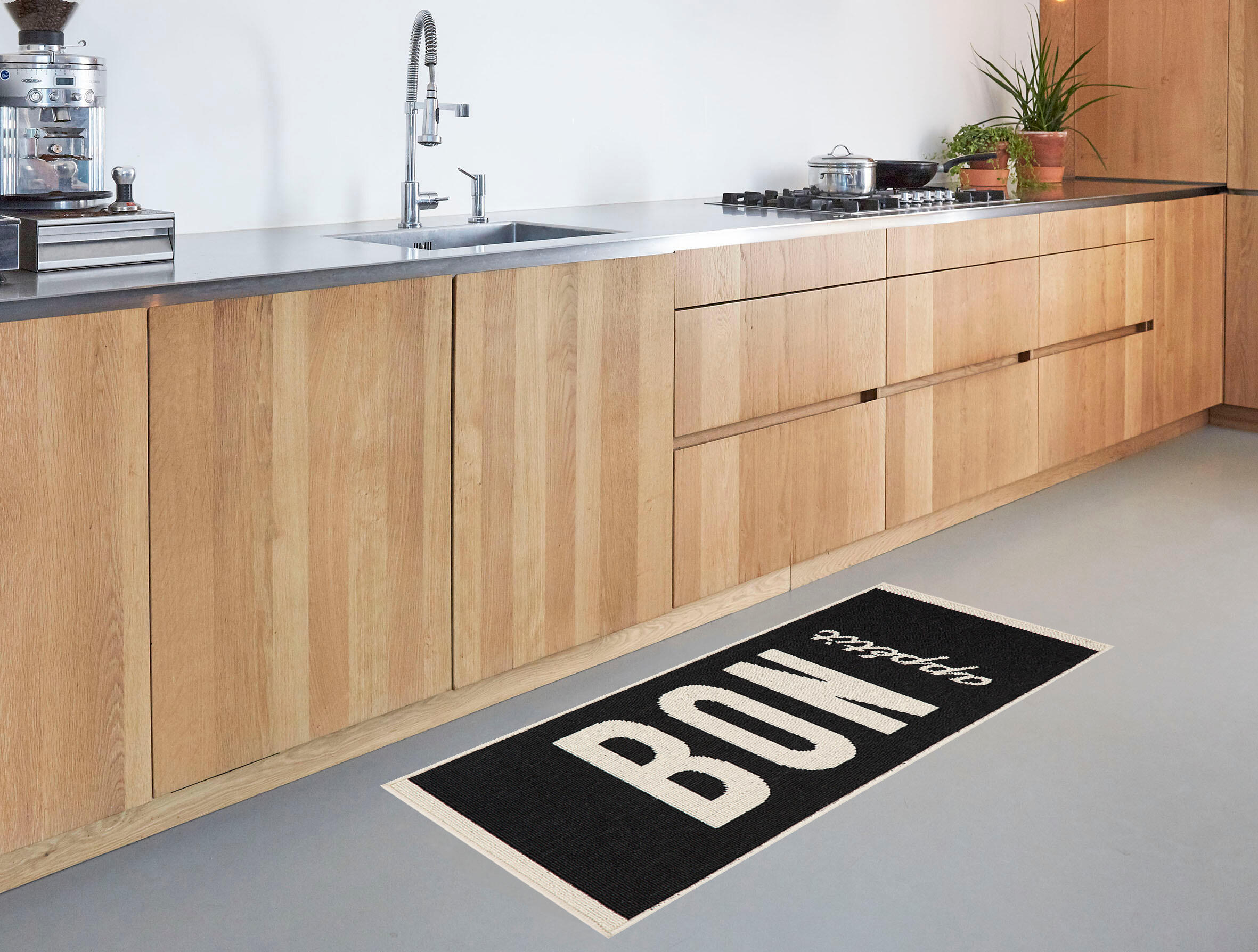 Alfombra pie de cama polipropileno Abba Bon exterior/interior 50x80cm tejido plano base antideslizante letras negro lavable en lavadora - 2