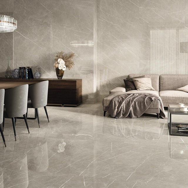 Piastrella da pavimento e rivestimento interno in gres porcellanato 120 x 120 cm rettificato taupe lucido Eternal traffico medio forte (pei 3/5) Sp. 9 mm 1.44 mq