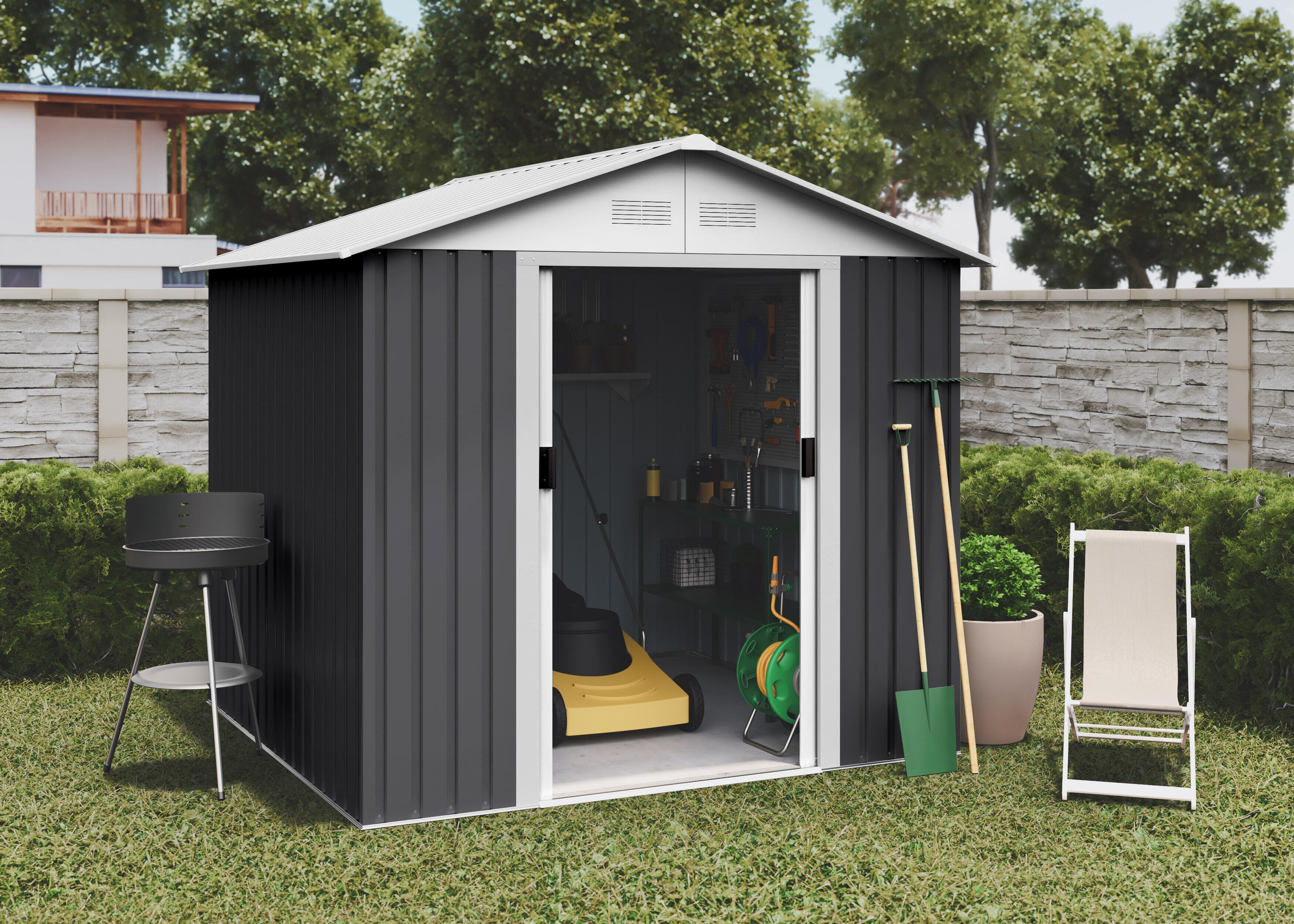 Caseta de metal Advanced Second de 238x199x238 cm y 6.6 m2 con 0.25 mm espesor y doble puerta corredera HOGGAR - 3